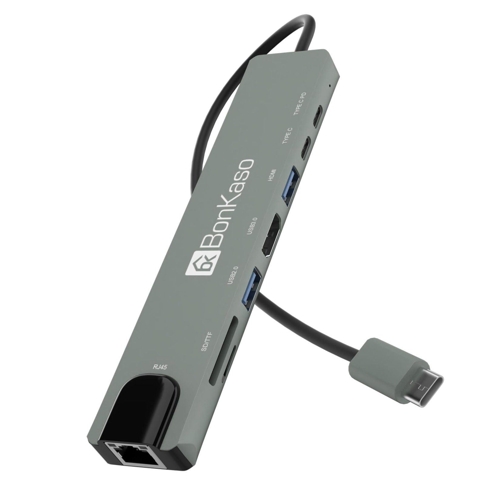 BonKaso 8-in-1 USB C Hub with 4K HDMI, 100W PD Charging, Gigabit Ethernet, 3 USB 3.0 Ports, SD/TF Card Reader, Type C Multiport Adapter for MacBook Pro/Air, Dell, HP, Lenovo, iPad Pro & USB-C Laptops