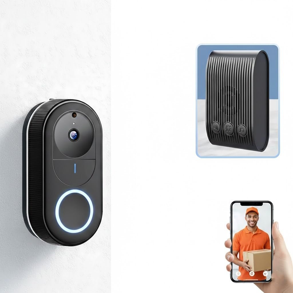 Deoxys Wireless Video Doorbell Camera with Chime, 1080P Smart WiFi Door Bells Camera,Motion Detection, 2-Way Audio, Night Vision,Battery Powered