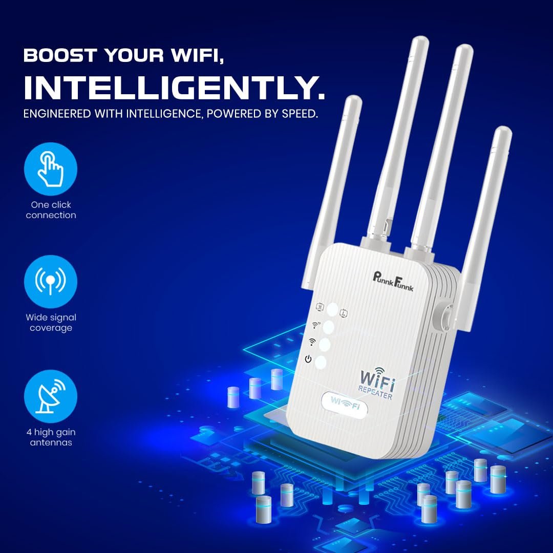 PunnkFunnk WiFi Range Extender | 300Mbps | 2.4GHz Wireless Repeater with 4 Antennas, Dual LAN Ports | Router & Access Point Mode | Plug & Play Setup for Home & Office - Image 2