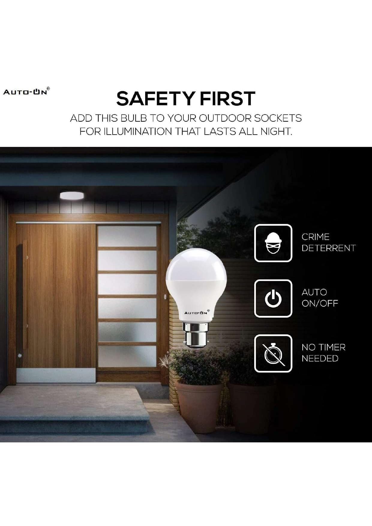 Auto-ON Day/Night Sensor 9W Smart LED Bulb, Soft White, Built-in Dusk to Dawn Sensing, 6th Gen Chip Technology, B22 Base, with Surge Protector. Pack Of 1(One Year Warranty) - Image 2