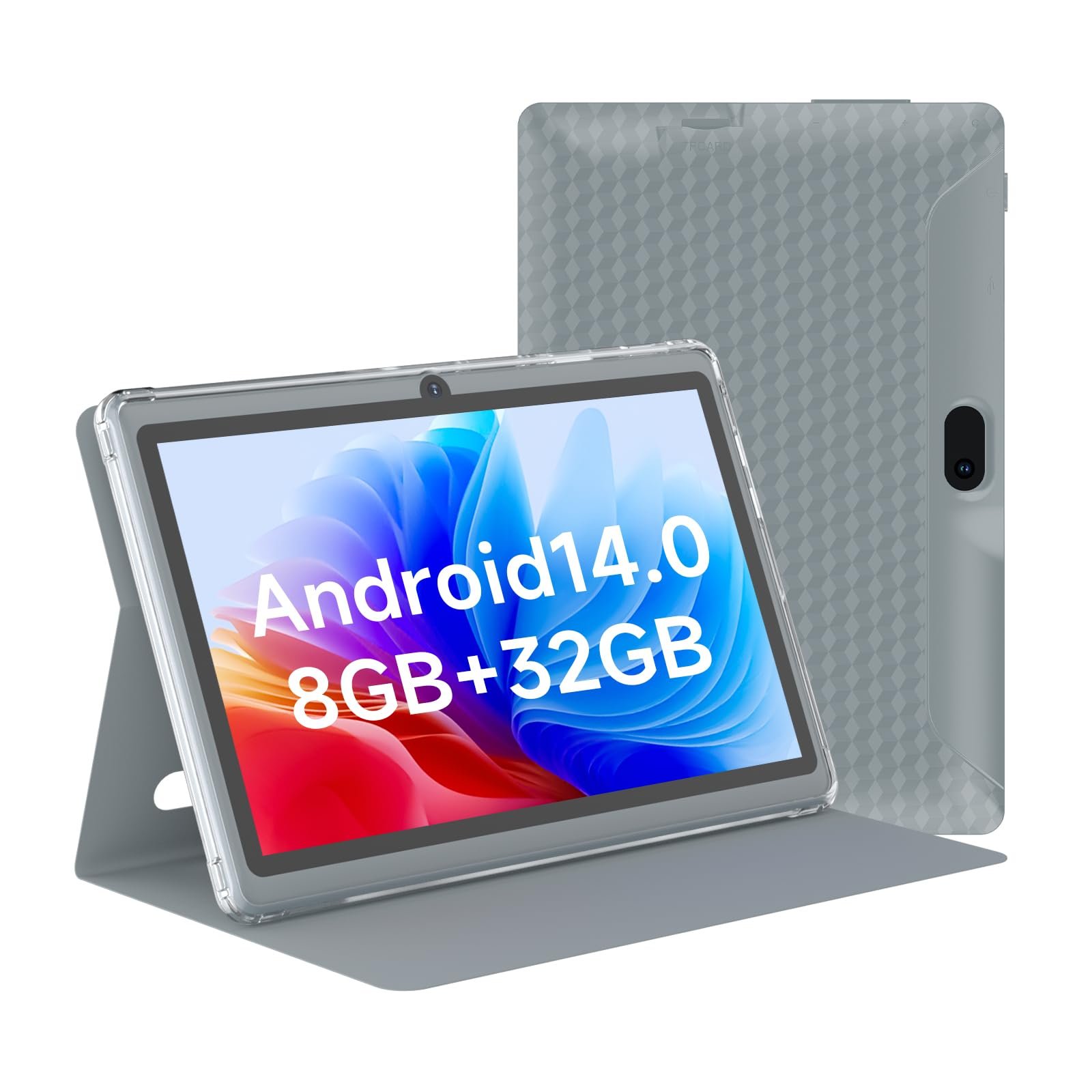 HOTTABLET Tablet 7 Inch Android 14.0 with Protective Case, 8GB (4+4GB Expand) RAM+32GB ROM, IPS Screen, Dual Camera, Bluetooth 5.0 WiFi Tab (Gray)