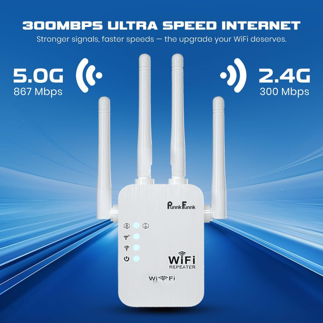 PunnkFunnk WiFi Range Extender | 300Mbps | 2.4GHz Wireless Repeater with 4 Antennas, Dual LAN Ports | Router & Access Point Mode | Plug & Play Setup for Home & Office - Image 7