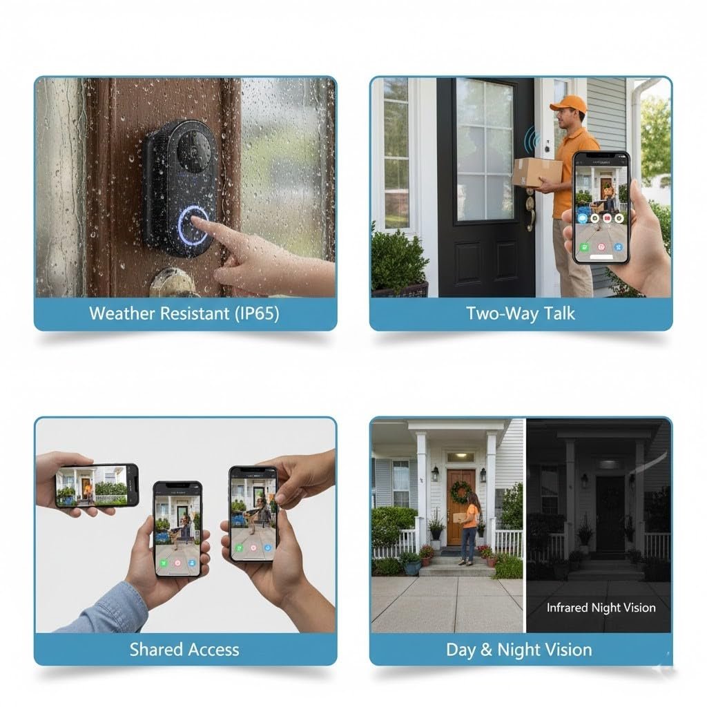 Deoxys Wireless Video Doorbell Camera with Chime, 1080P Smart WiFi Door Bells Camera,Motion Detection, 2-Way Audio, Night Vision,Battery Powered - Image 6