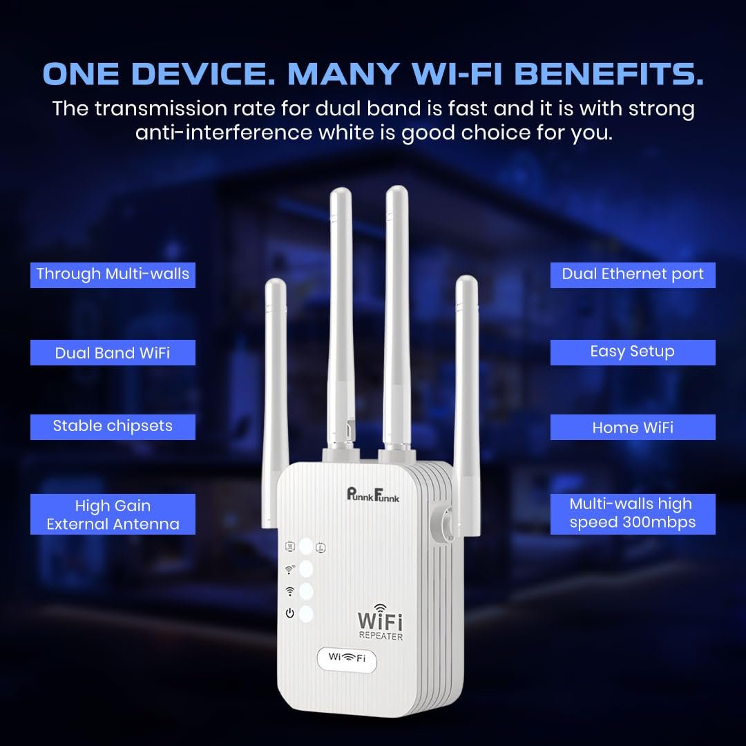 PunnkFunnk WiFi Range Extender | 300Mbps | 2.4GHz Wireless Repeater with 4 Antennas, Dual LAN Ports | Router & Access Point Mode | Plug & Play Setup for Home & Office - Image 6
