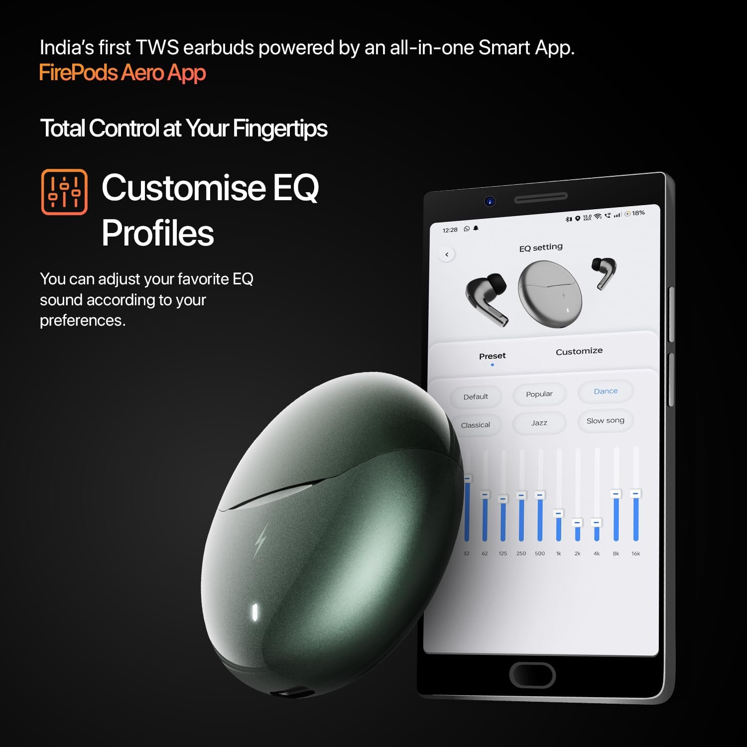 Fire-Boltt Aero TWS Earbuds Custom EQ, Wireless Bluetooth 5.4, Music & App Support, 50H Playtime, Fast Charging Case, 50ms Low Latency for Gaming, Touch Controls, IPX4 Waterproof, Clear Calls - Green - Image 6