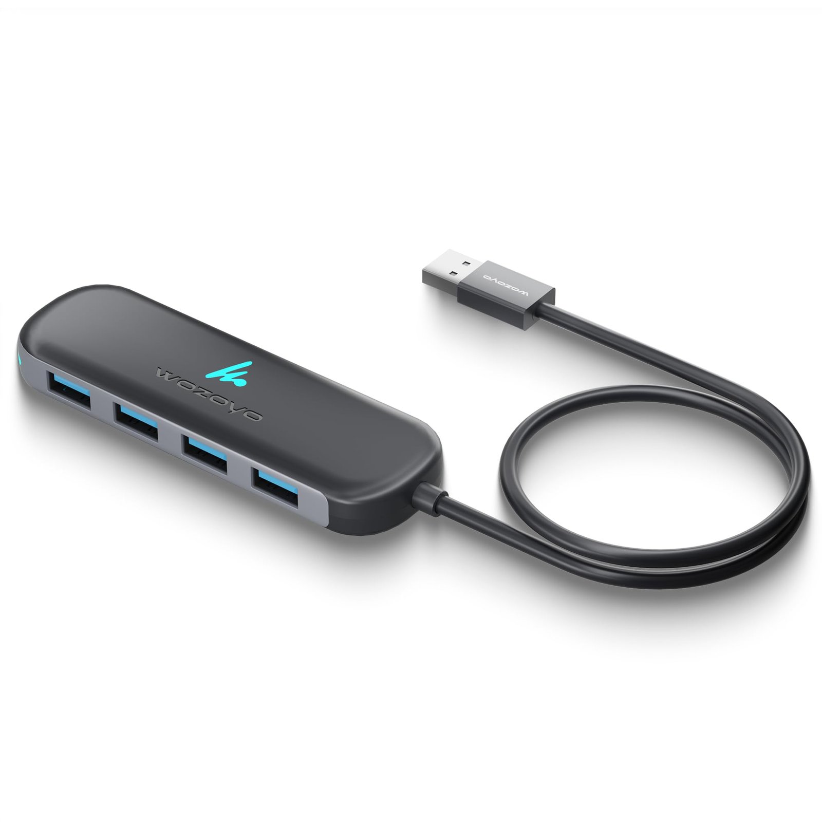 USB A to 4 Port Wozoyo USB 3.2 Hub, 4X USB 5Gbps, Data Transfer Speed Upto 5Gbps and 30cm Cable, Multiport Splitter for Laptop and Desktop, Plug and Play, Compact and Portable Expansion Hub