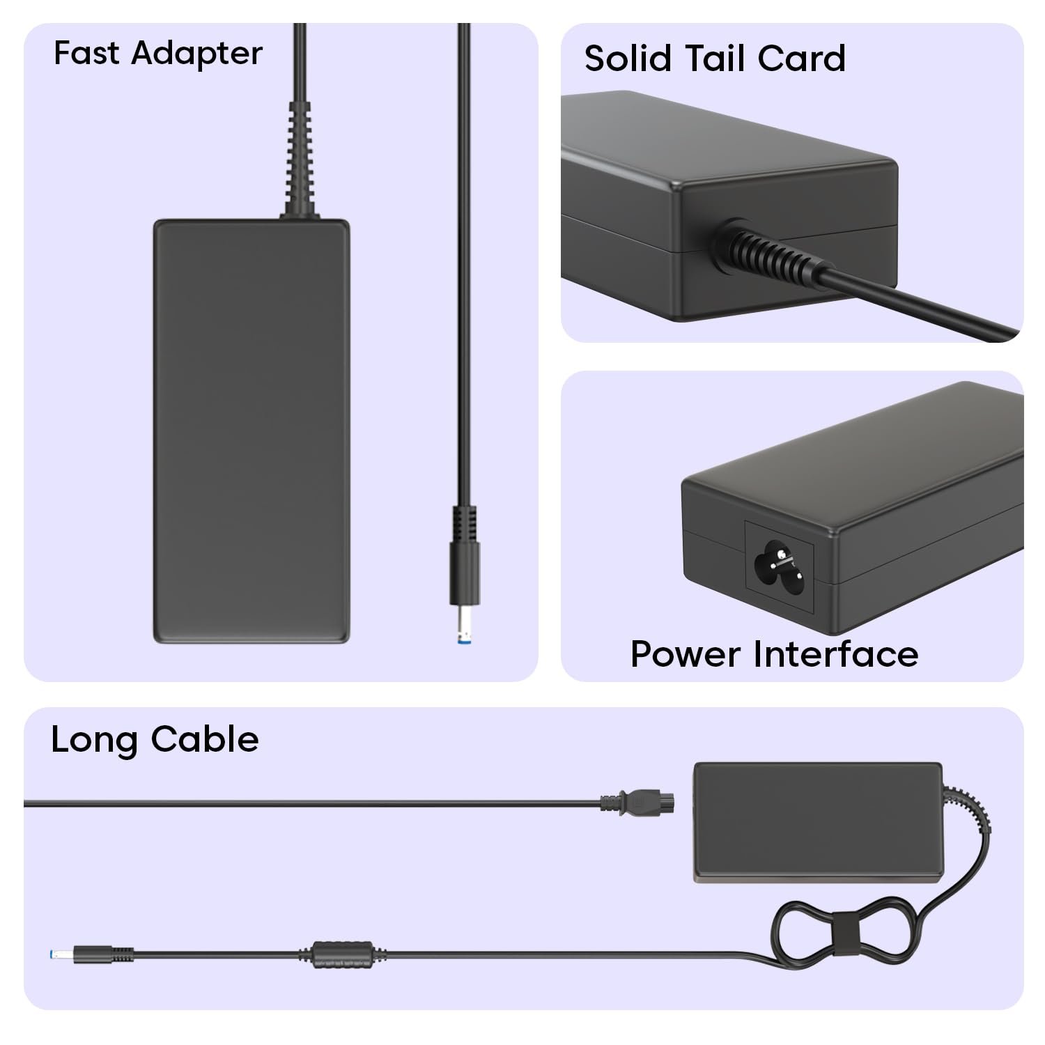Sounce 65W HP Laptop Charger 4.5mm Blue Pin Adapter, Black - Image 3