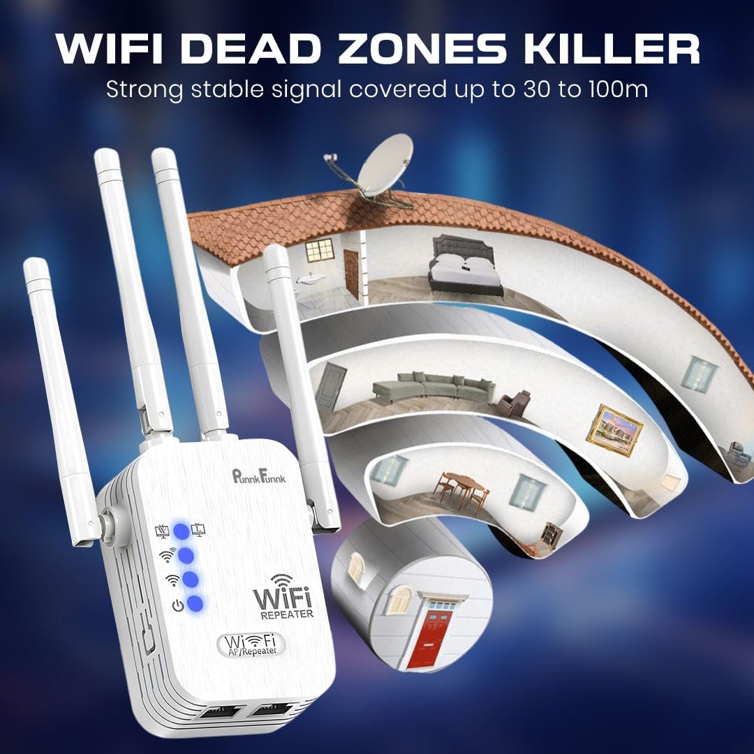 PunnkFunnk WiFi Range Extender | 300Mbps | 2.4GHz Wireless Repeater with 4 Antennas, Dual LAN Ports | Router & Access Point Mode | Plug & Play Setup for Home & Office - Image 4