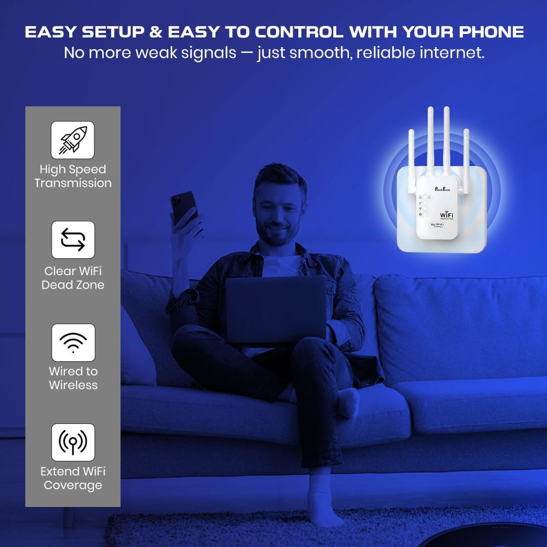PunnkFunnk WiFi Range Extender | 300Mbps | 2.4GHz Wireless Repeater with 4 Antennas, Dual LAN Ports | Router & Access Point Mode | Plug & Play Setup for Home & Office - Image 5