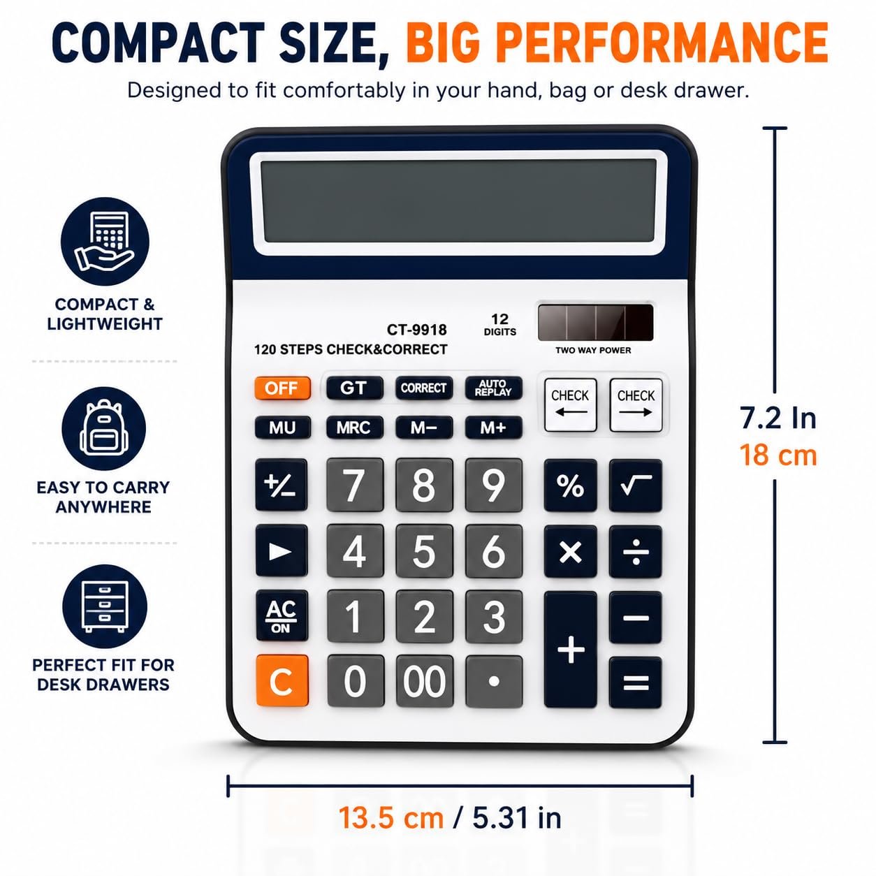SOLDTRUE 12-Digit Desktop Calculator with Extra Large LCD | 120 Steps Check & Correct, Memory Recall, Dual Power, Big Buttons | for Office, School & Home (1 Pcs.) - Image 8