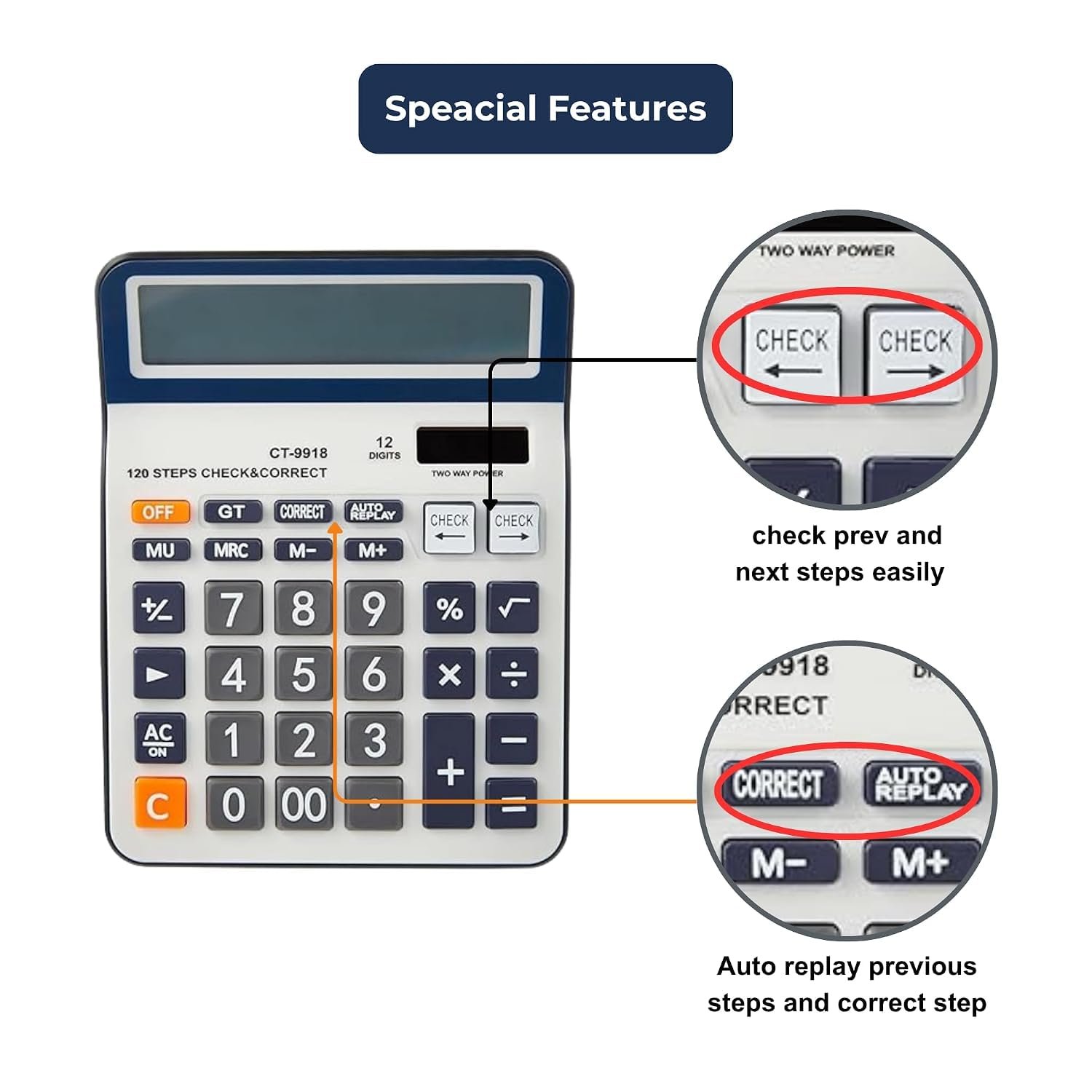SOLDTRUE 12-Digit Desktop Calculator with Extra Large LCD | 120 Steps Check & Correct, Memory Recall, Dual Power, Big Buttons | for Office, School & Home (1 Pcs.) - Image 2