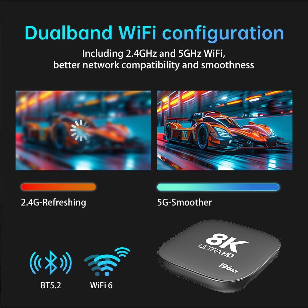 GADGETSWEAR 8K Smart Media Box with Voice Remote, WiFi, Bluetooth, 8GB RAM + 128GB Storage, HDMI & USB Connectivity, Screen Mirroring Support, Compact Digital Multimedia Device, 1 Month Subscription - Image 3