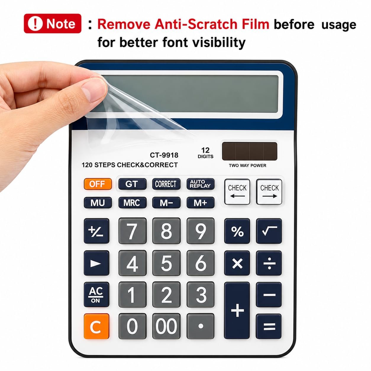 SOLDTRUE 12-Digit Desktop Calculator with Extra Large LCD | 120 Steps Check & Correct, Memory Recall, Dual Power, Big Buttons | for Office, School & Home (1 Pcs.) - Image 3