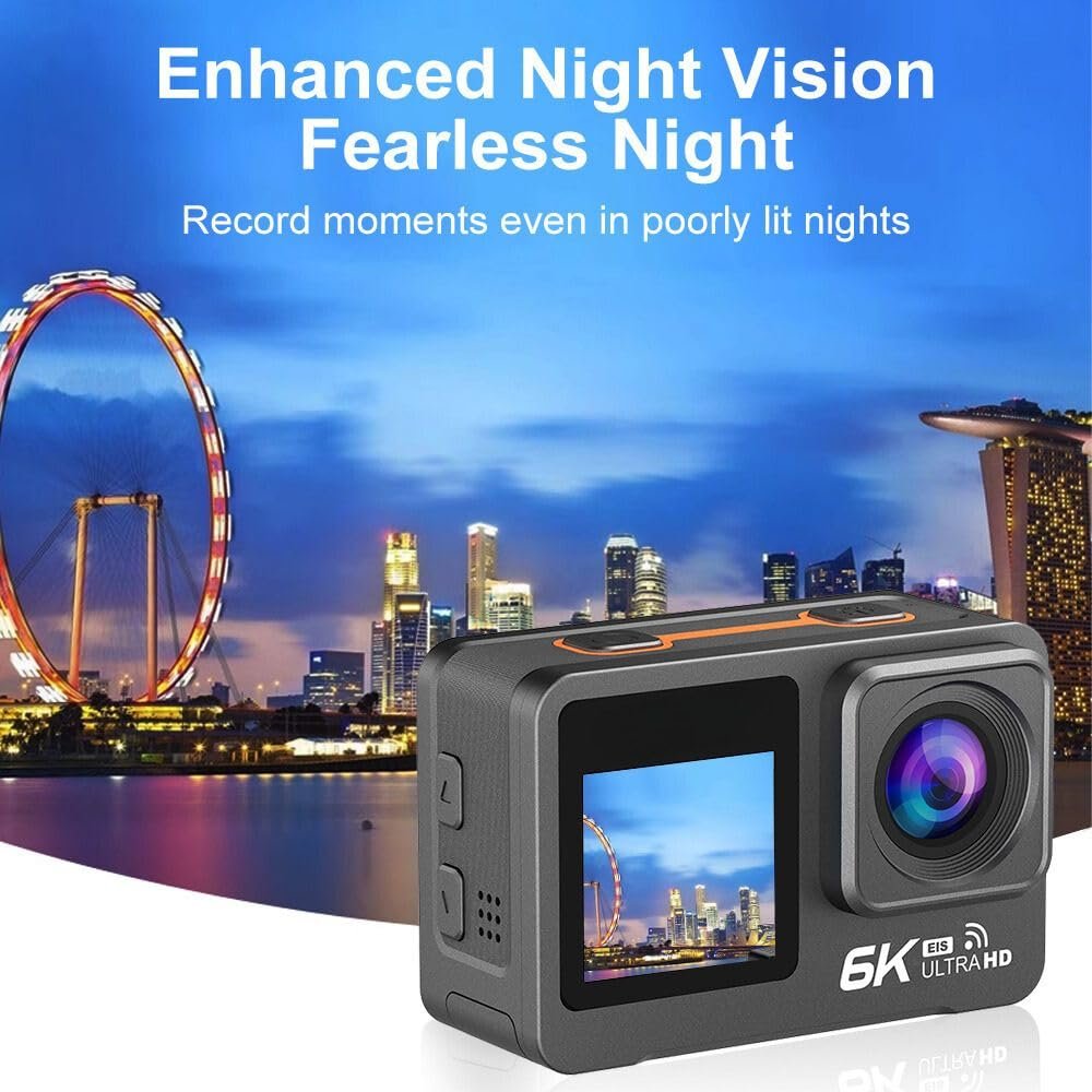AJUK 6K Action Camera with 50MP Photos, EIS stabilization, Dual Touch Screens, WiFi, Remote Control, and 30M Waterproof case. Compatible with Android, iOS, Helmets, Bikes, Motorcycles, and tripods - Image 4