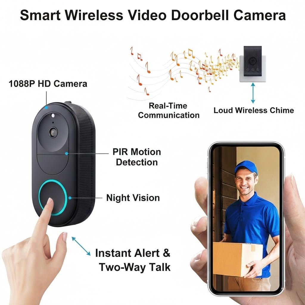Deoxys Wireless Video Doorbell Camera with Chime, 1080P Smart WiFi Door Bells Camera,Motion Detection, 2-Way Audio, Night Vision,Battery Powered - Image 2