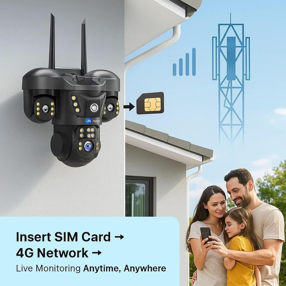 Maizic Smarthome Trion 4G Sim CCTV Camera 5MP3 (15MP) Triple Lens | 360 Pan Tilt Outdoor Security Camera | Color Night Vision | Human Motion Alerts | Two-Way Audio (Trion 4g Outdoor) - Image 4