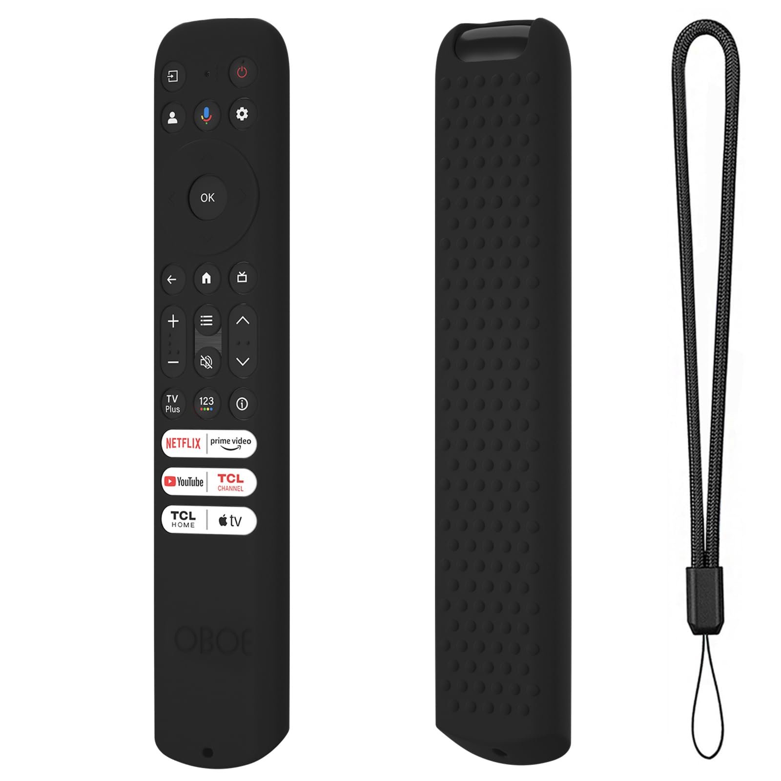 Oboe Silicone TV Remote Cover Case Compatible with TCL Tv Remote RC802NU1 / IFFALCON Smart LED TV Remote Protective Cover with Lanyard (Black) [Remote NOT Included]