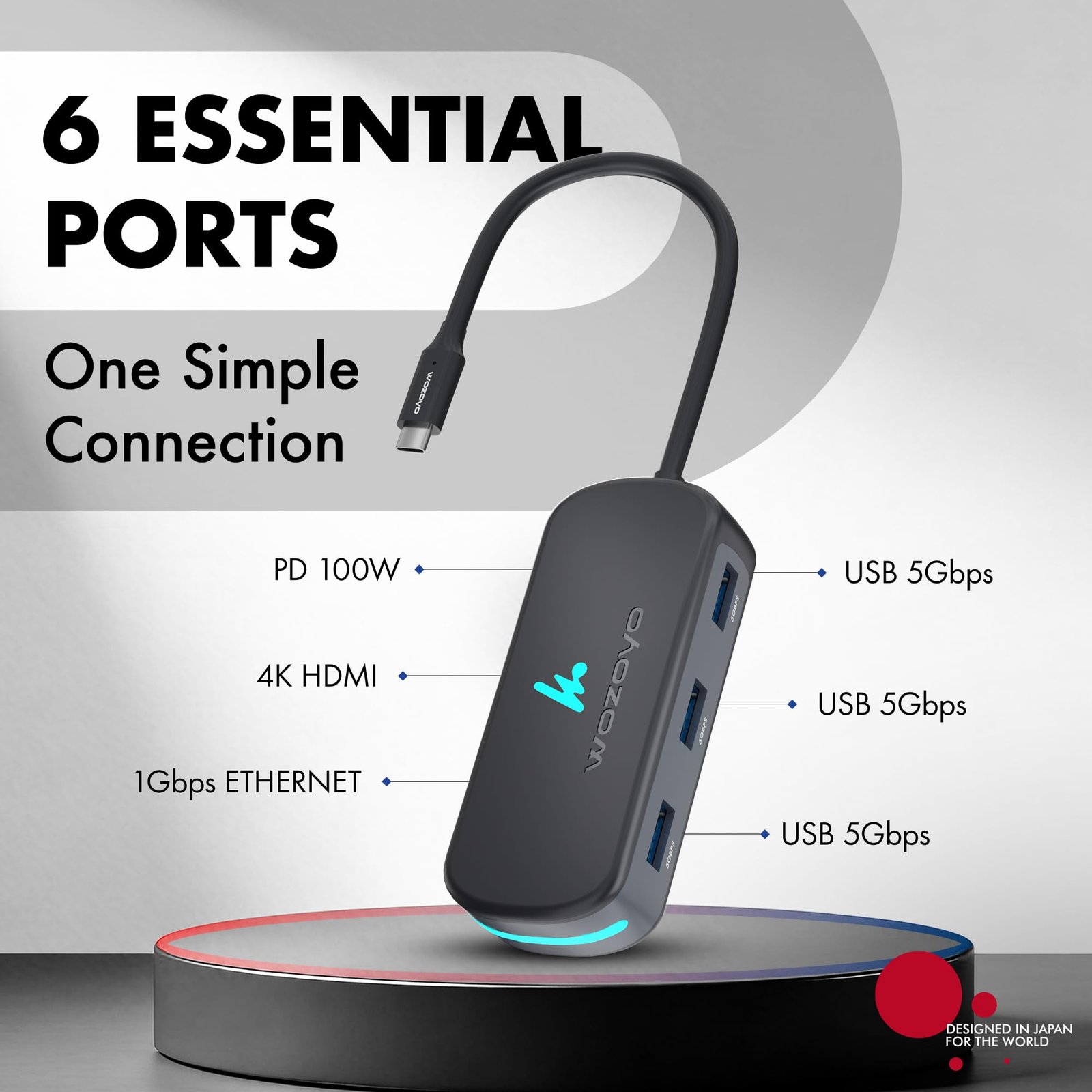 Type C 6 in 1 Wozoyo Docking Station with 3XUSB 5Gbps (3.2 Gen 1),4K@60Hz HDMI,1Gbps Ethernet & PD 100W,USB-C Hub,Thunderbolt 4 Compatible,Universal Compatibility with macOS, Windows, Android & iOS - Image 2