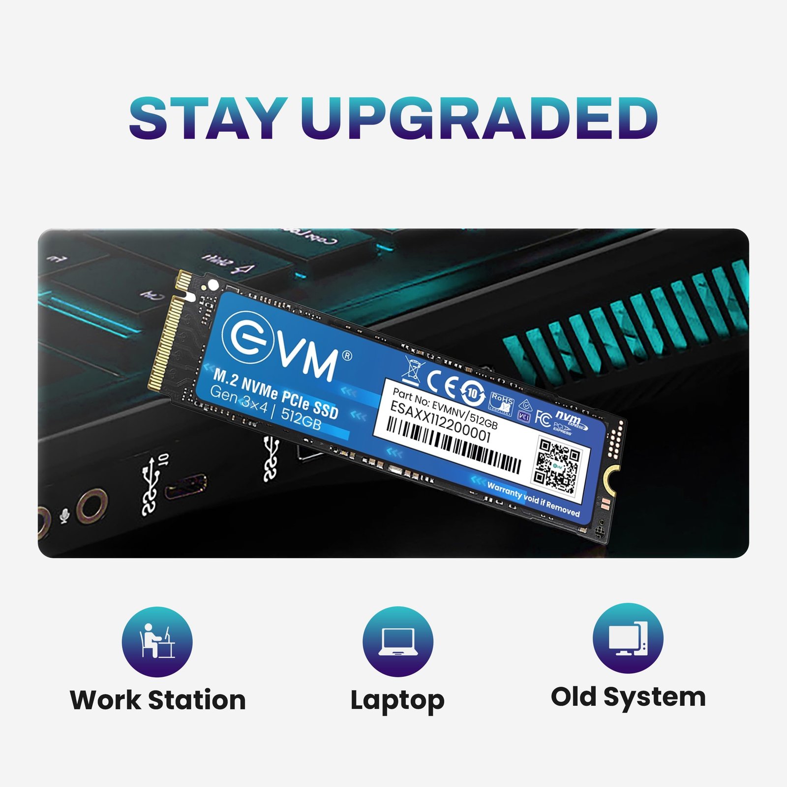 EVM 512GB NVMe M.2 SSD 2280 | PCIe Gen 3x4 Internal SSD | Up to 3200MB/s Read 2100MB/s Write | High Speed Storage for Laptop Desktop Gaming | 5 Year Warranty (EVMNV/512GB) - Image 3