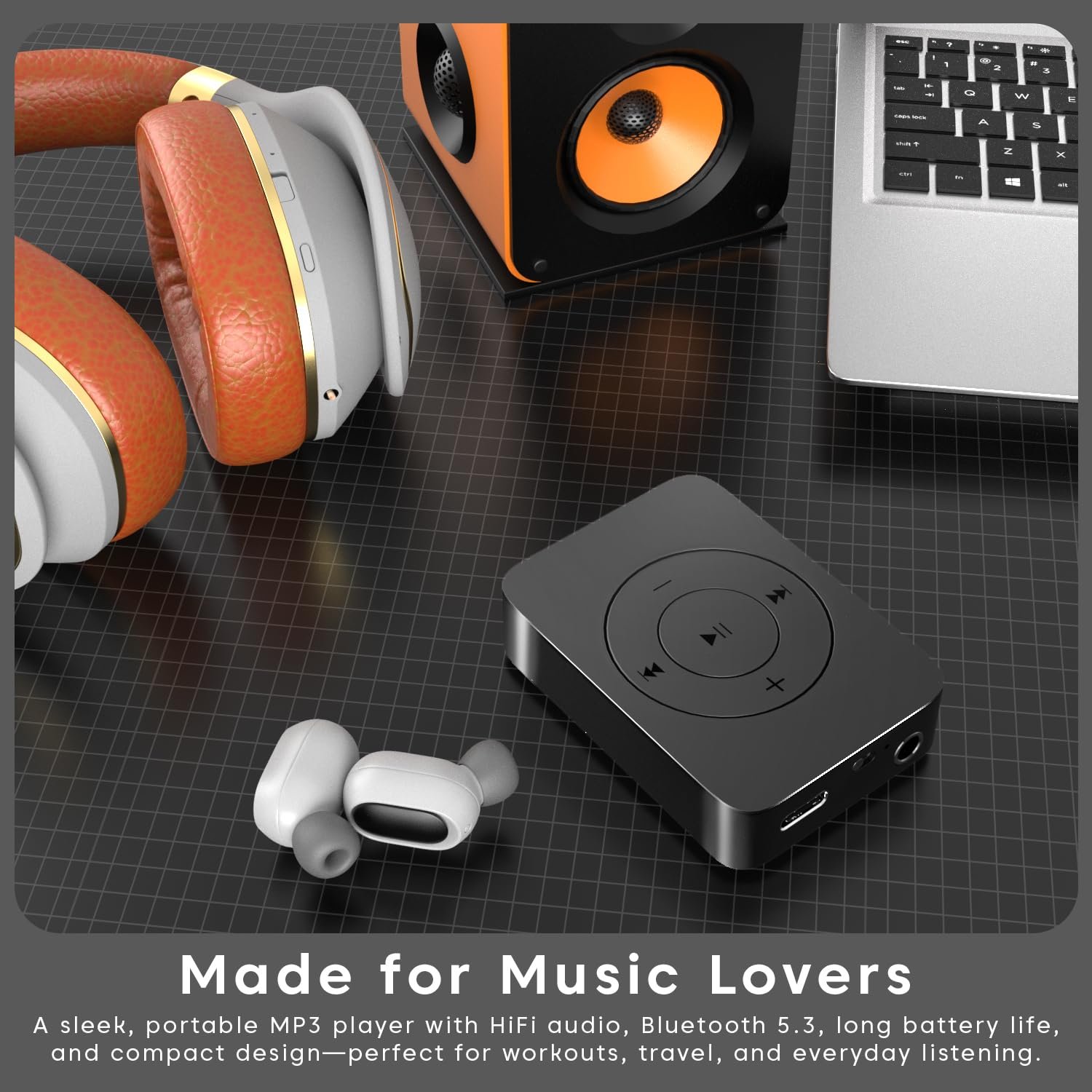 Sounce Bluetooth 128GB MP3 Player Built-in Speaker HiFi Lossless Portable Audio Player for Running Gym Travel Study Expandable 128GB Mini Music Player Screen-Free Digital Media Device Matte Black - Image 8