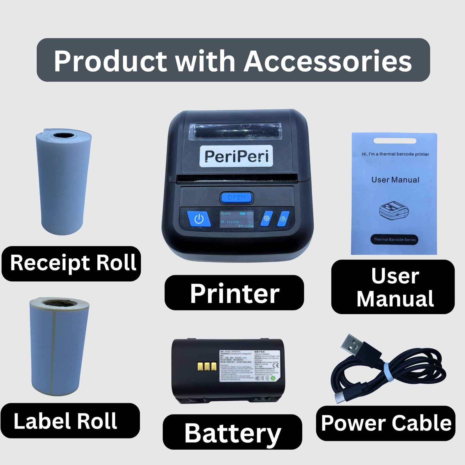 PeriPeri 3Inch Heavy Duty USB+Bluetooth Label + Receipt 2in1 Thermal Printer, Inkless Portable Printer for Print Labels Receipt Bill Compatible with iOS, Android, Windows & Mac (1 Year Warranty) - Image 8