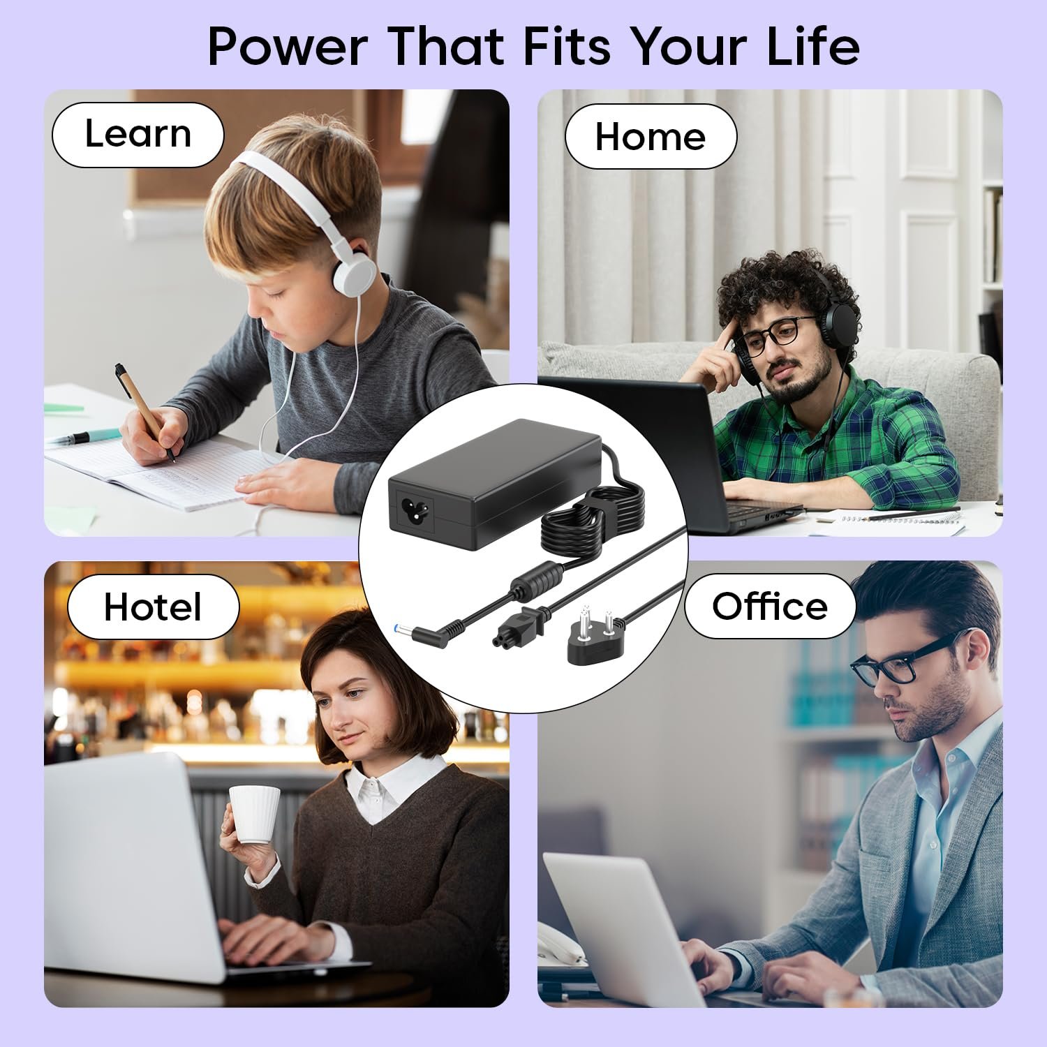 Sounce 65W HP Laptop Charger 4.5mm Blue Pin Adapter, Black - Image 7