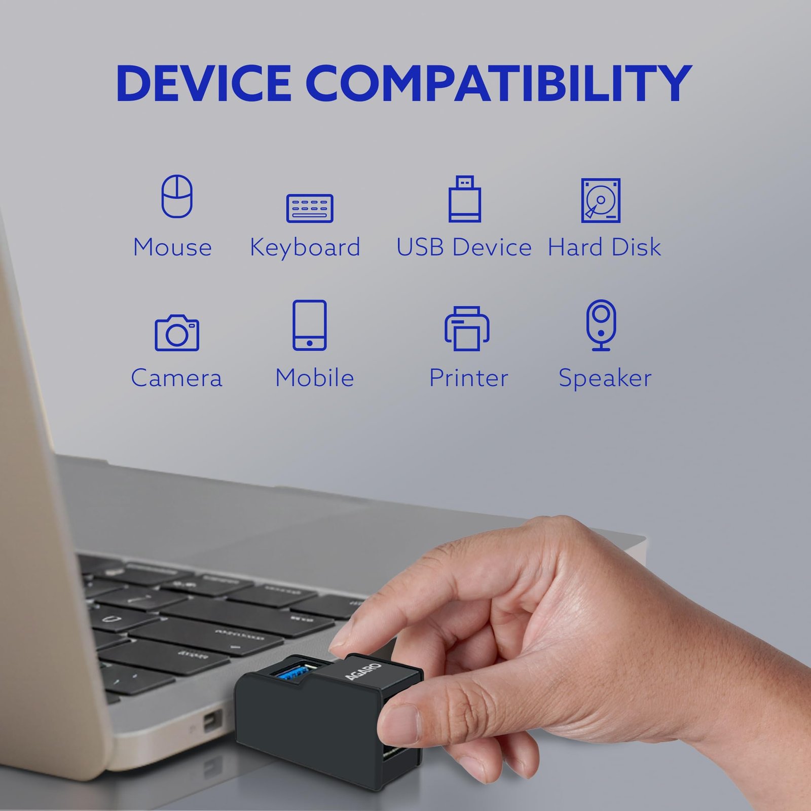 AGARO 3-Port USB Hub, USB 3.0 Data Hub with High-Speed 5Gbps Transfer, Plug & Play, Compact & Lightweight, Ideal for Laptop, PC, Keyboard, Mouse & Pendrive - Image 8