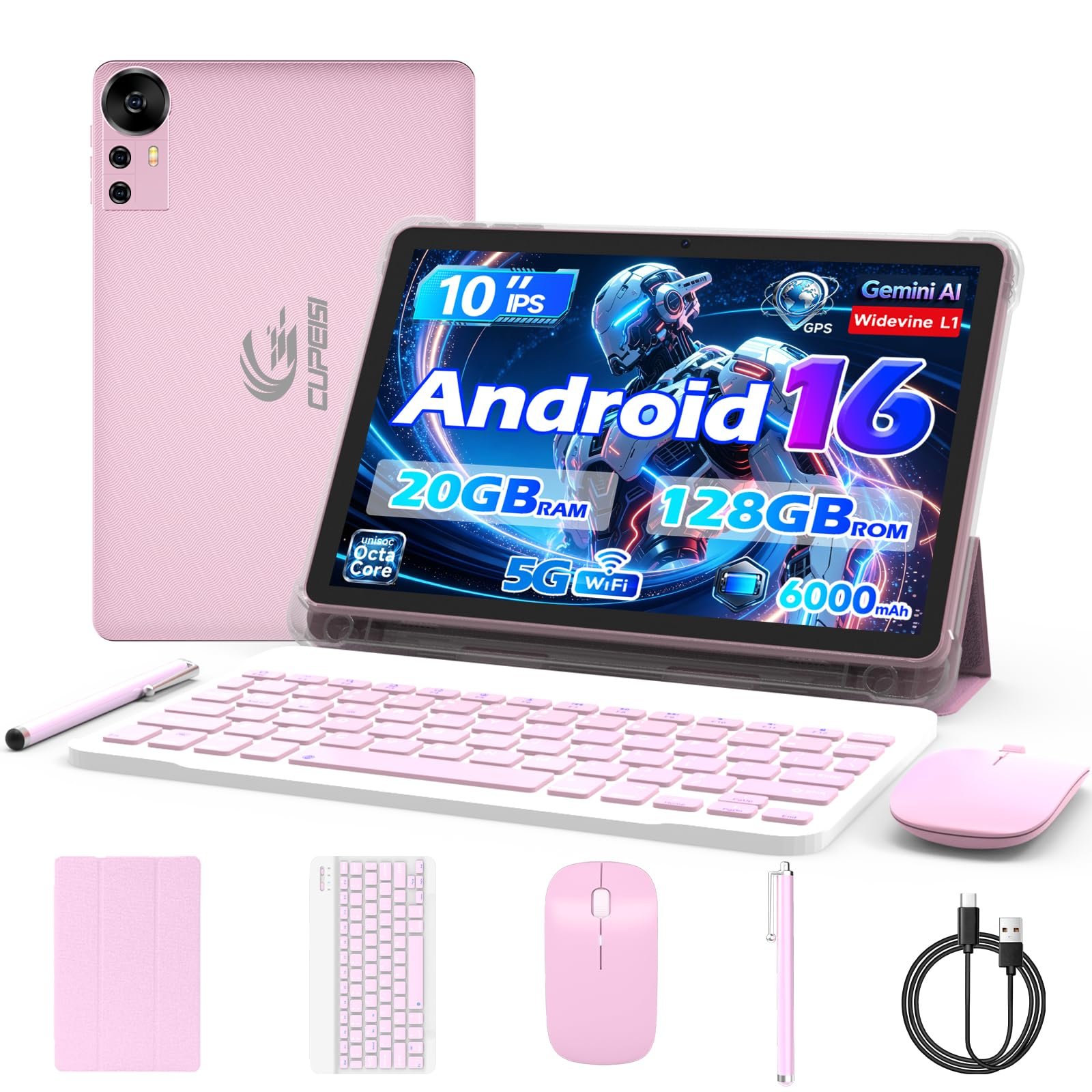 CUPEISI Android 13 Tablet 10 inch 12GB RAM+128GB ROM/1TB Expandable Tablet, Bluetooth, Wi-Fi, 2024 Newest 2 in 1 Tablets with Keyboard Case, Mouse Capacitive Pen, 2.0 Quad Core CPU