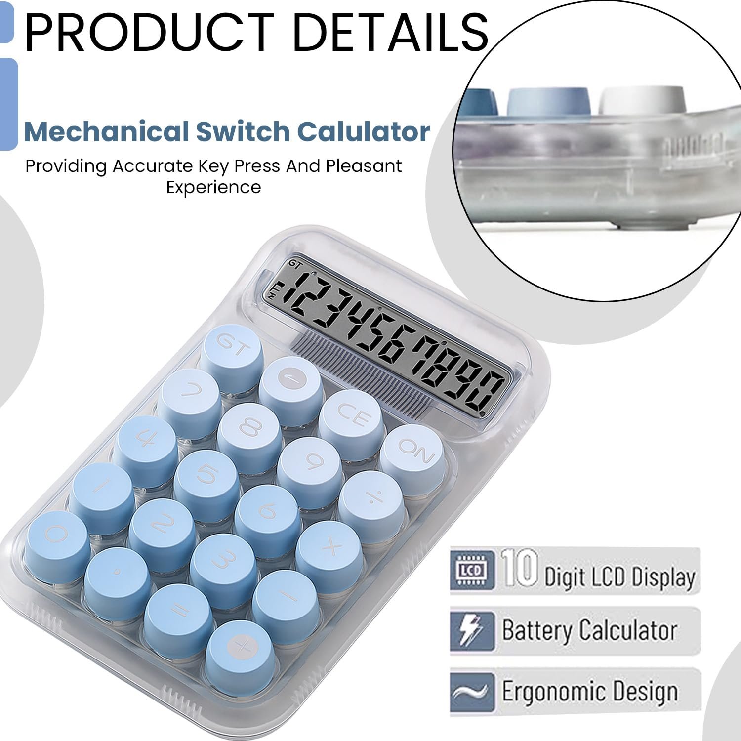 SYGA 10-Digit Transparent Sugar Cube Calculator Office Supplies Scientific Computer Student Dedicated Accounting Calculator (Blue) - Image 3