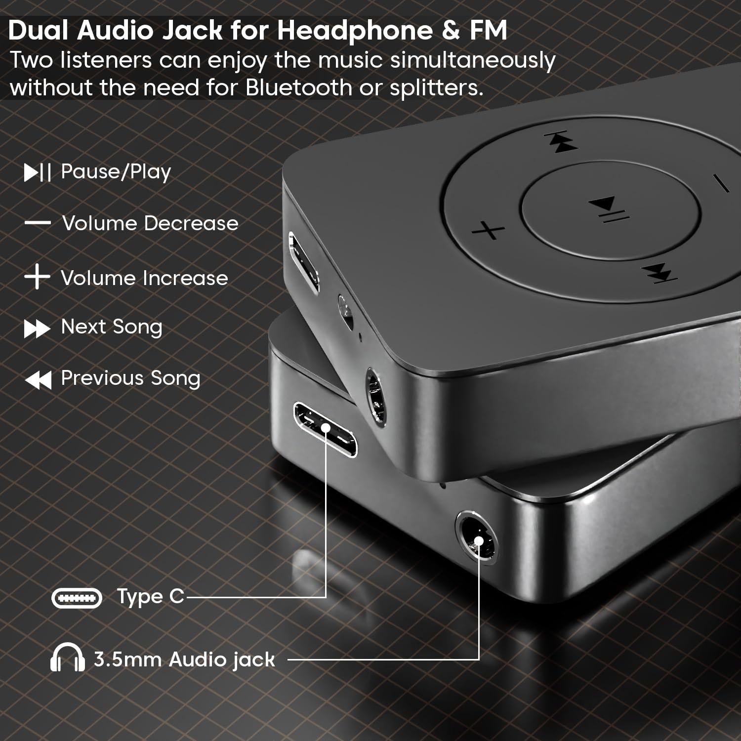 Sounce Bluetooth 128GB MP3 Player Built-in Speaker HiFi Lossless Portable Audio Player for Running Gym Travel Study Expandable 128GB Mini Music Player Screen-Free Digital Media Device Matte Black - Image 5