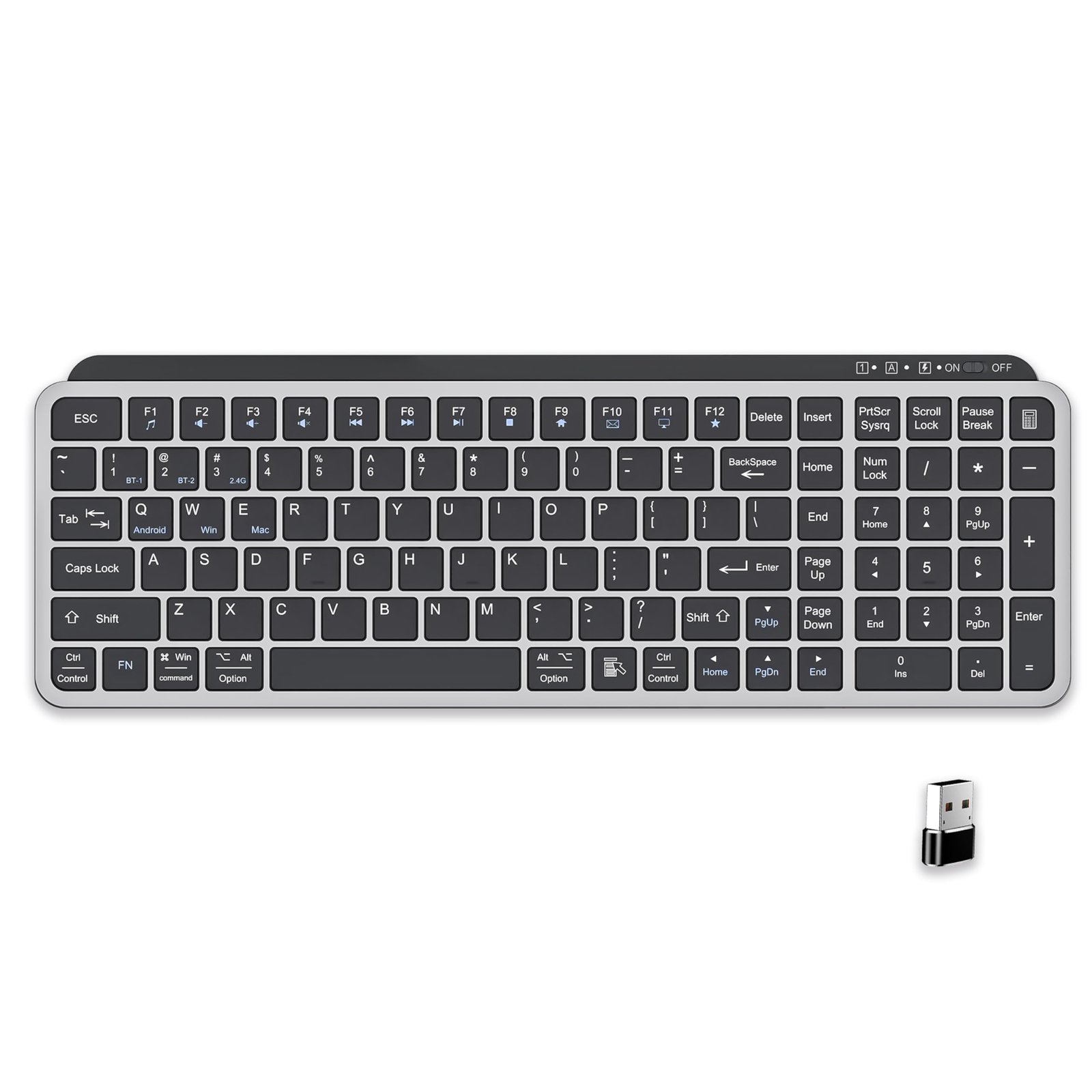 Ant Master 60 Wireless Keyboard, Bluetooth 3.0 & 2.4GHz Connectivity, Silent Scissor Switch Typing Keys, Rechargeable Battery, Multi Device Support Windows Mac Android iOS, Compact Keyboard_Black Grey