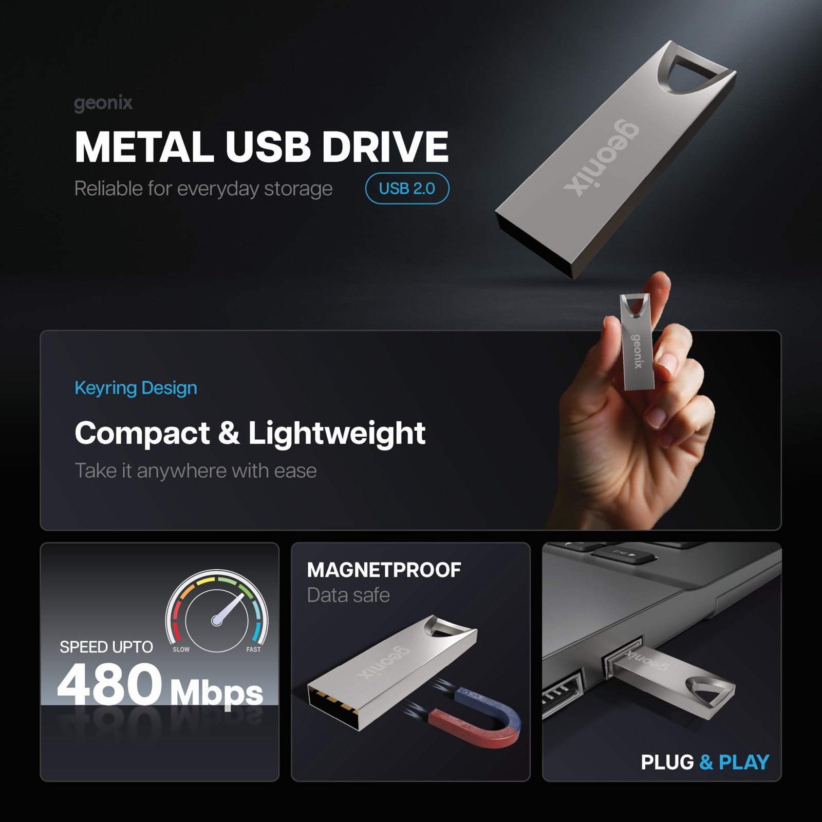 Geonix Pendrive I Silver I USB 2.0 I Keyring Design I Lightweight I Variant 8GB I 5 Years Warranty - Image 2