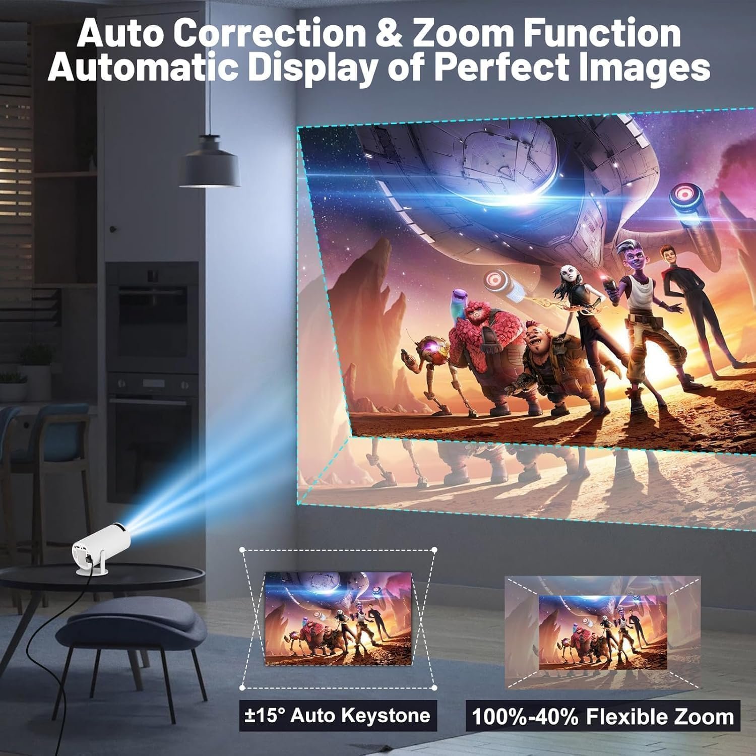CAMLEIGH Smart Android 11 HD Projector | Native 1080P Support with 4K Decoding | 180° Rotatable Stand, Auto Keystone Correction | Home Theater for Mobile, TV Stick & Laptop - Image 9