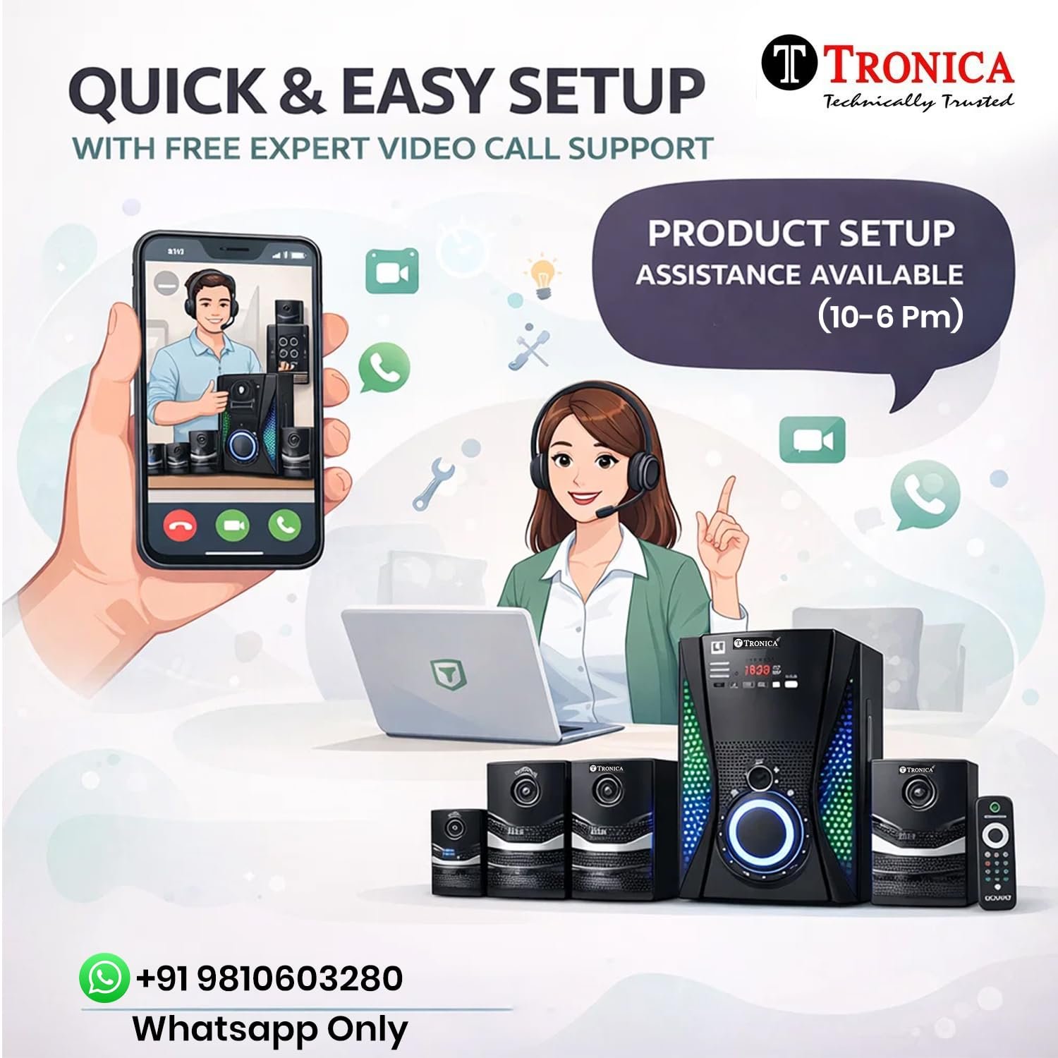 TRONICA 444 Superb 5.1 Bluetooth Home Theater System 45W with FM/PenDrive/Sd Card/Mobile/Aux Support & Remote - Image 2