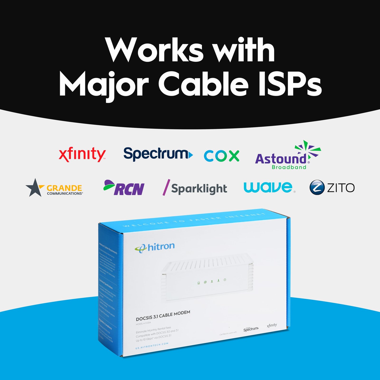 Hitron CODA DOCSIS 3.1 Modem | Pairs with Any WiFi Router or Mesh WiFi | Certified with Comcast Xfinity, Charter Spectrum, Cox | 10x Faster Than DOCSIS 3.0 | Cable Modem with 2X 1 Gbps Ethernet Ports - Image 4