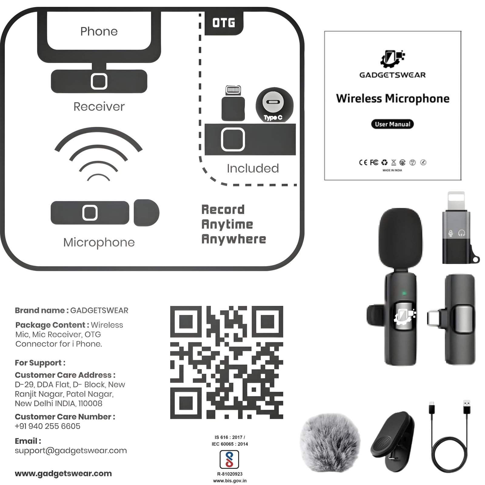 GADGETSWEAR Dual Wireless K8 Lavalier Microphone Plug and Use for YouTube Recording Video, Collar Bluetooth Mic for Vlogging, Portable & Compatible Android, iPhone (K8 Furry) - Image 2