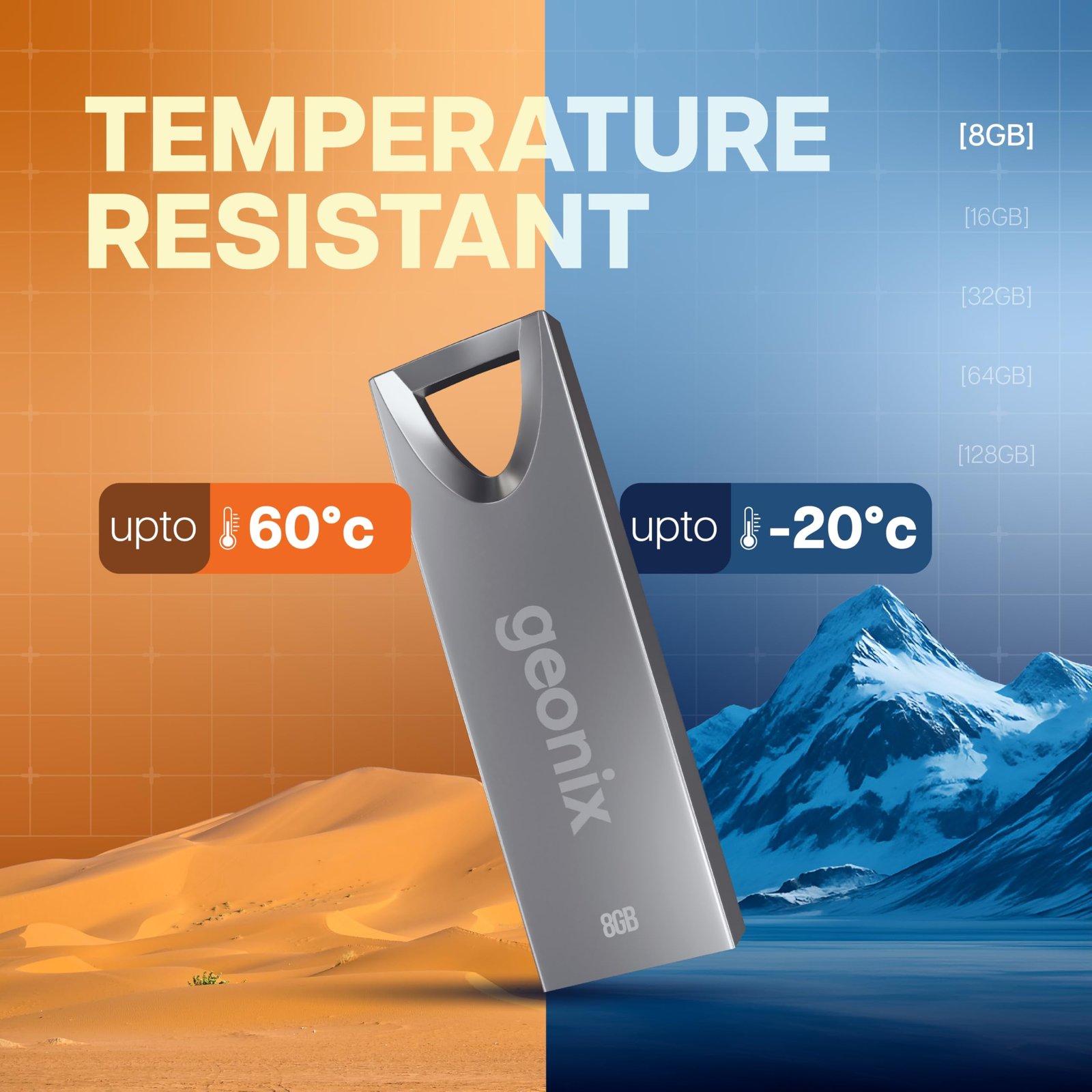 Geonix Pendrive I Silver I USB 2.0 I Keyring Design I Lightweight I Variant 8GB I 5 Years Warranty - Image 3