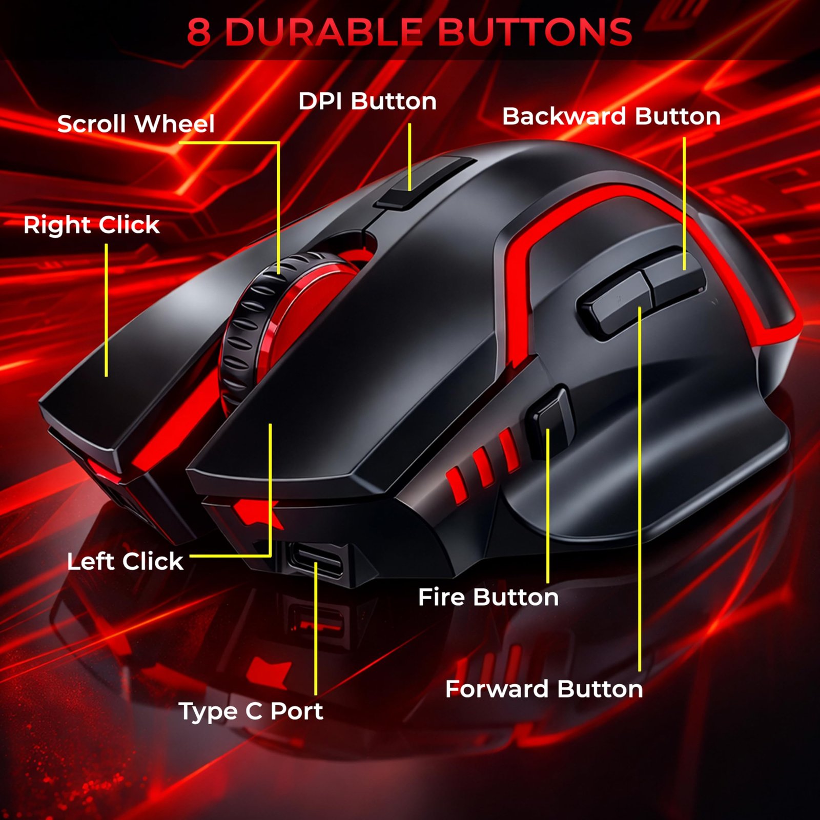 Ant Esports GM320 Pro Wireless Gaming Mouse RGB Backlit 3200 DPI Optical Sensor 2.4GHz USB Receiver Type-C Rechargeable Battery 8 Pre-Defined Buttons Ergonomic Lightweight Mouse for PC Laptop_ Black - Image 3