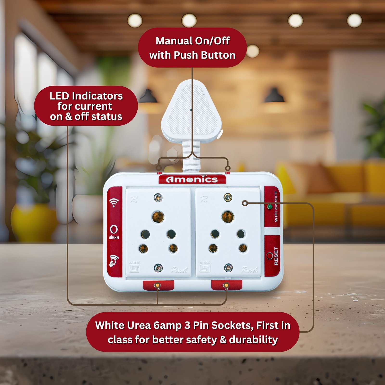 Amonics Smart Plug 6amp Dual Node - Up to 500W per Plug, Compact & Hub-Free, App Controlled, Compatible with Alexa & Google Home - Voice Enabled Smart Home Socket (White) - Image 5
