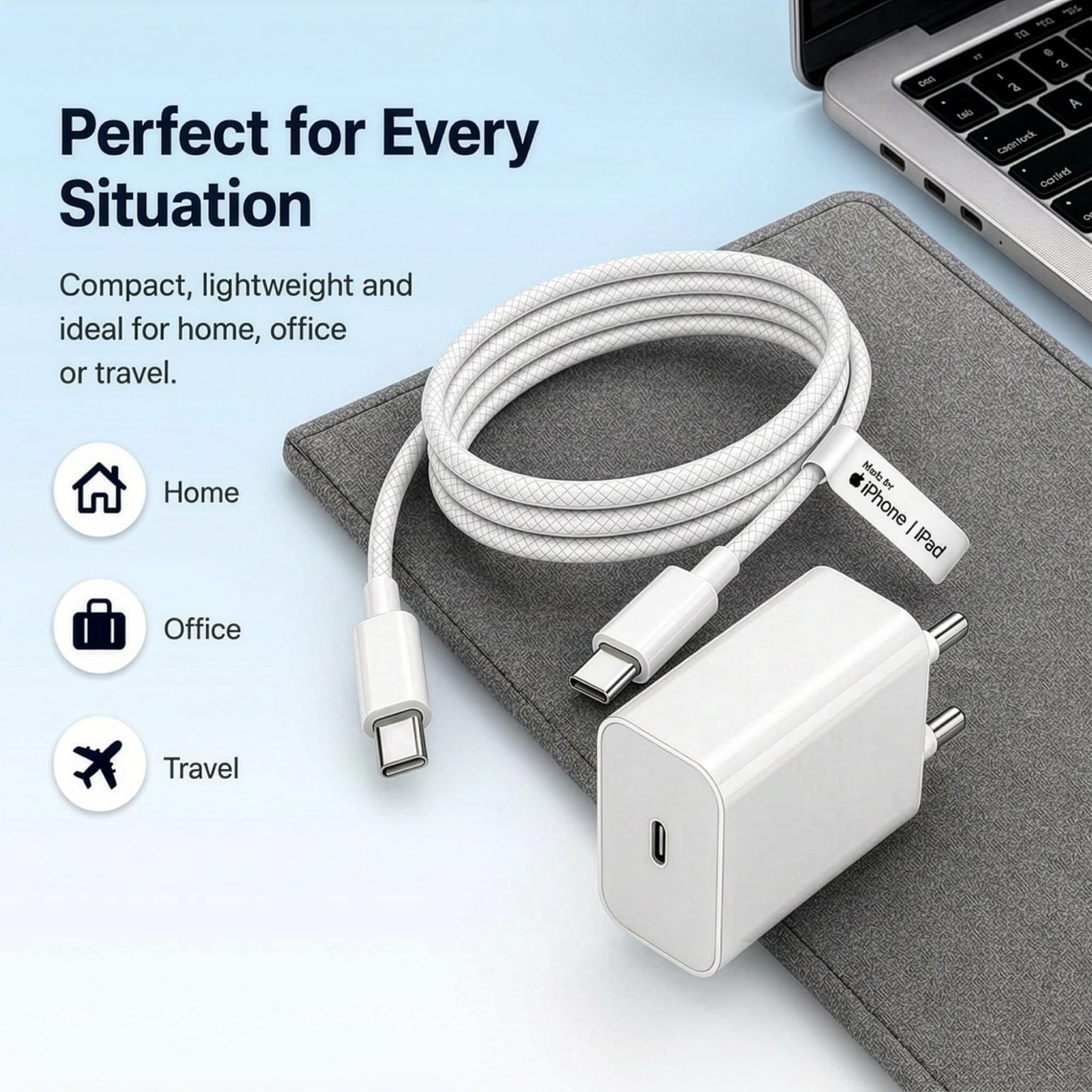 20W USB-C Charger with Type-C Cable Fast Charging for iPhone & iPad Kit - Image 3