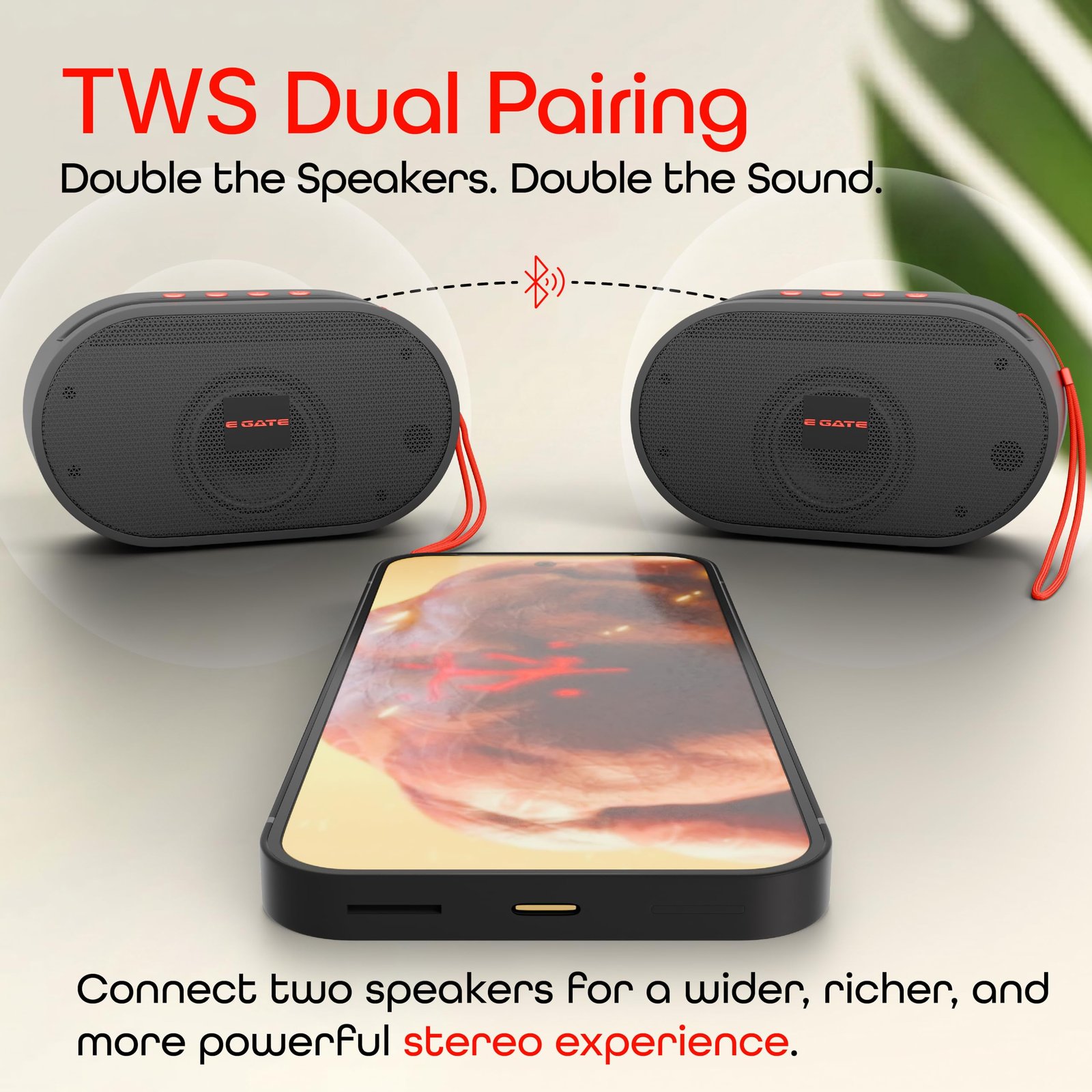 E GATE Atom S21 Bluetooth Wireless Speaker with Phone Stand | 5W | 52mm Driver, Bluetooth 5.2 | TWS Pairing, FM Radio, USB & mSD Card Support | Up to 10 Hours Playtime Portable Speaker (Black) - Image 7
