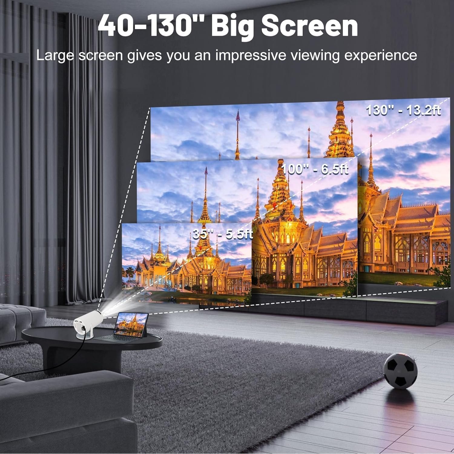 CAMLEIGH Smart Android 11 HD Projector | Native 1080P Support with 4K Decoding | 180° Rotatable Stand, Auto Keystone Correction | Home Theater for Mobile, TV Stick & Laptop - Image 7