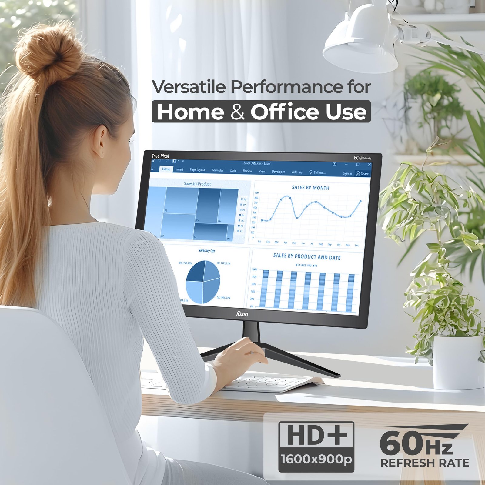 Foxin 20.5 inch (52.07 cm) Crystal Flat LED Monitor | HD 1600 x 900p True Pixel Display | HDMI & VGA Input | 5ms | 60Hz | Slim & Wall Mountable | 16.7M Colors | Desktop/Office/CCTV Use | Black - Image 4