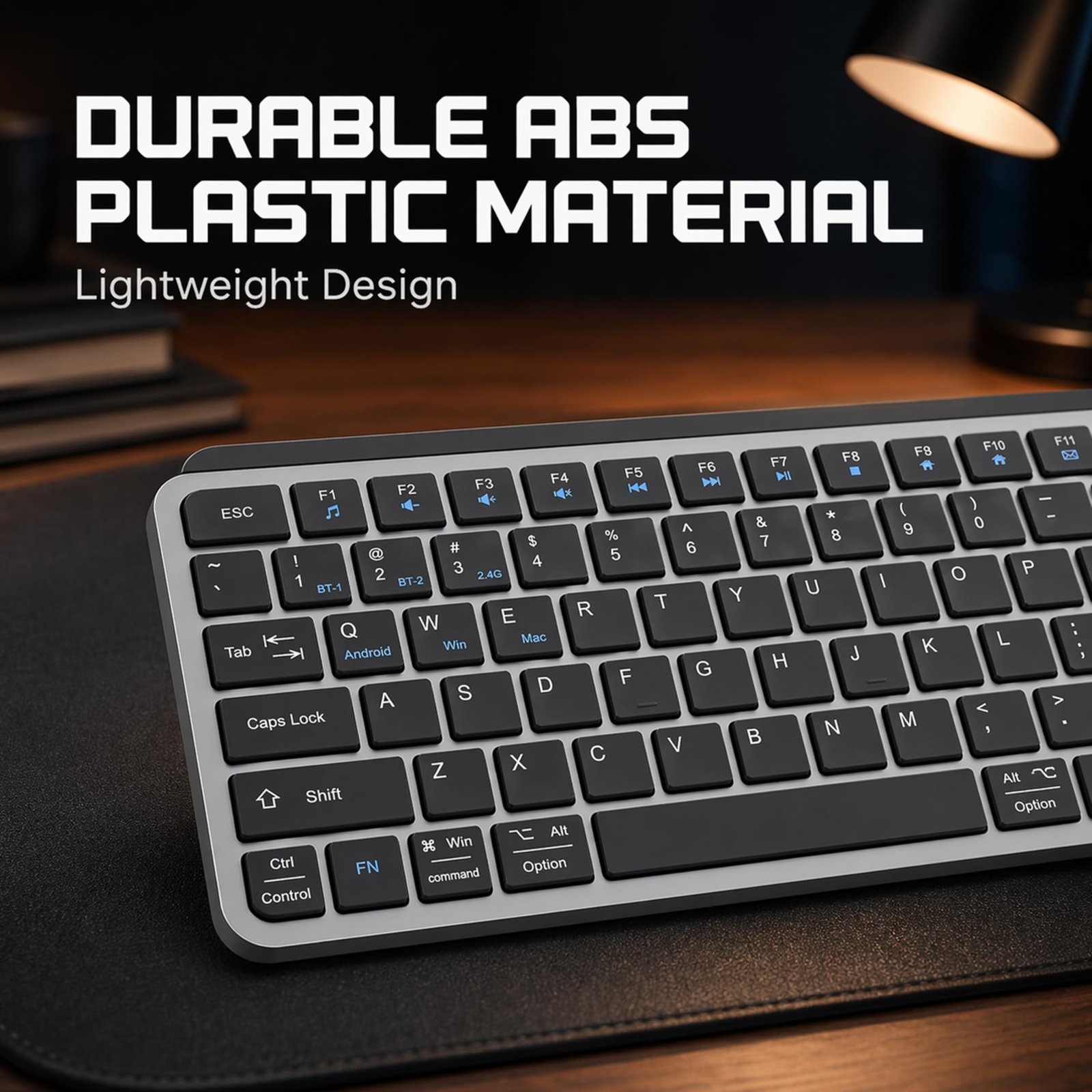 Ant Master 60 Wireless Keyboard, Bluetooth 3.0 & 2.4GHz Connectivity, Silent Scissor Switch Typing Keys, Rechargeable Battery, Multi Device Support Windows Mac Android iOS, Compact Keyboard_Black Grey - Image 4