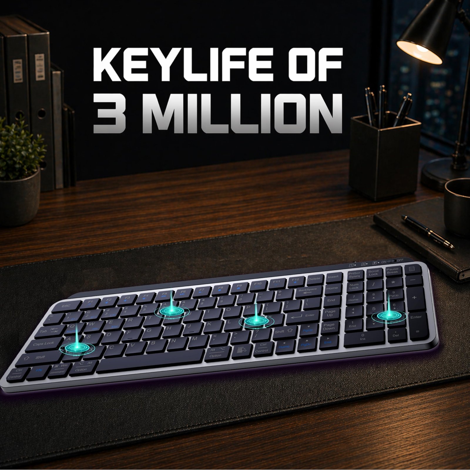 Ant Master 60 Wireless Keyboard, Bluetooth 3.0 & 2.4GHz Connectivity, Silent Scissor Switch Typing Keys, Rechargeable Battery, Multi Device Support Windows Mac Android iOS, Compact Keyboard_Black Grey - Image 7
