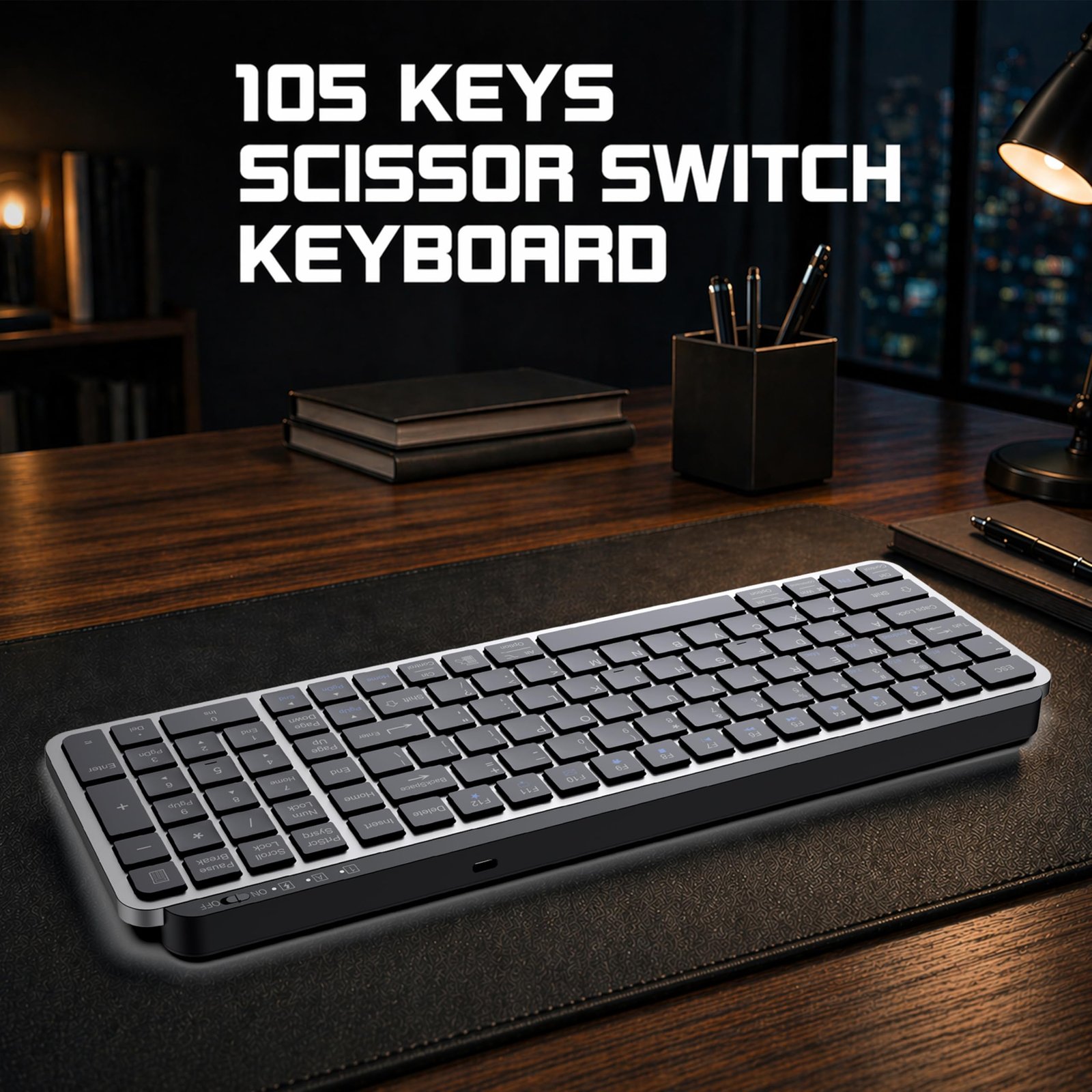 Ant Master 60 Wireless Keyboard, Bluetooth 3.0 & 2.4GHz Connectivity, Silent Scissor Switch Typing Keys, Rechargeable Battery, Multi Device Support Windows Mac Android iOS, Compact Keyboard_Black Grey - Image 3