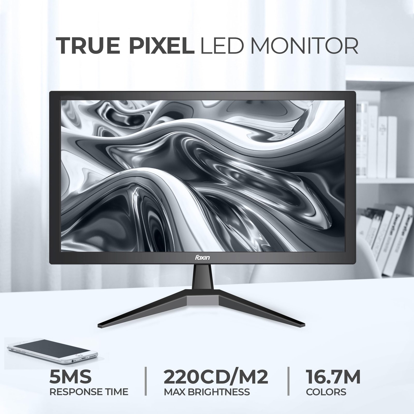 Foxin 20.5 inch (52.07 cm) Crystal Flat LED Monitor | HD 1600 x 900p True Pixel Display | HDMI & VGA Input | 5ms | 60Hz | Slim & Wall Mountable | 16.7M Colors | Desktop/Office/CCTV Use | Black - Image 3
