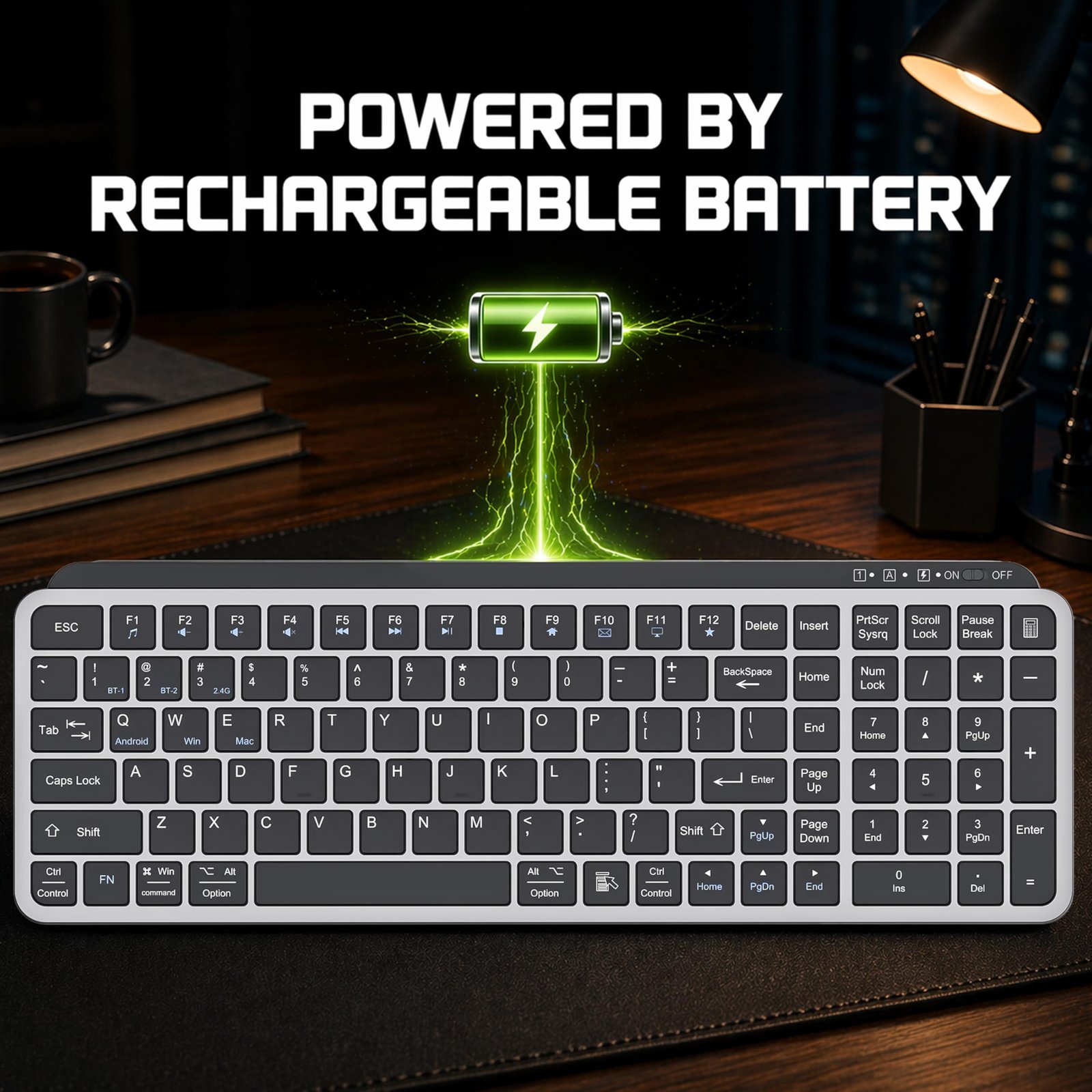 Ant Master 60 Wireless Keyboard, Bluetooth 3.0 & 2.4GHz Connectivity, Silent Scissor Switch Typing Keys, Rechargeable Battery, Multi Device Support Windows Mac Android iOS, Compact Keyboard_Black Grey - Image 6