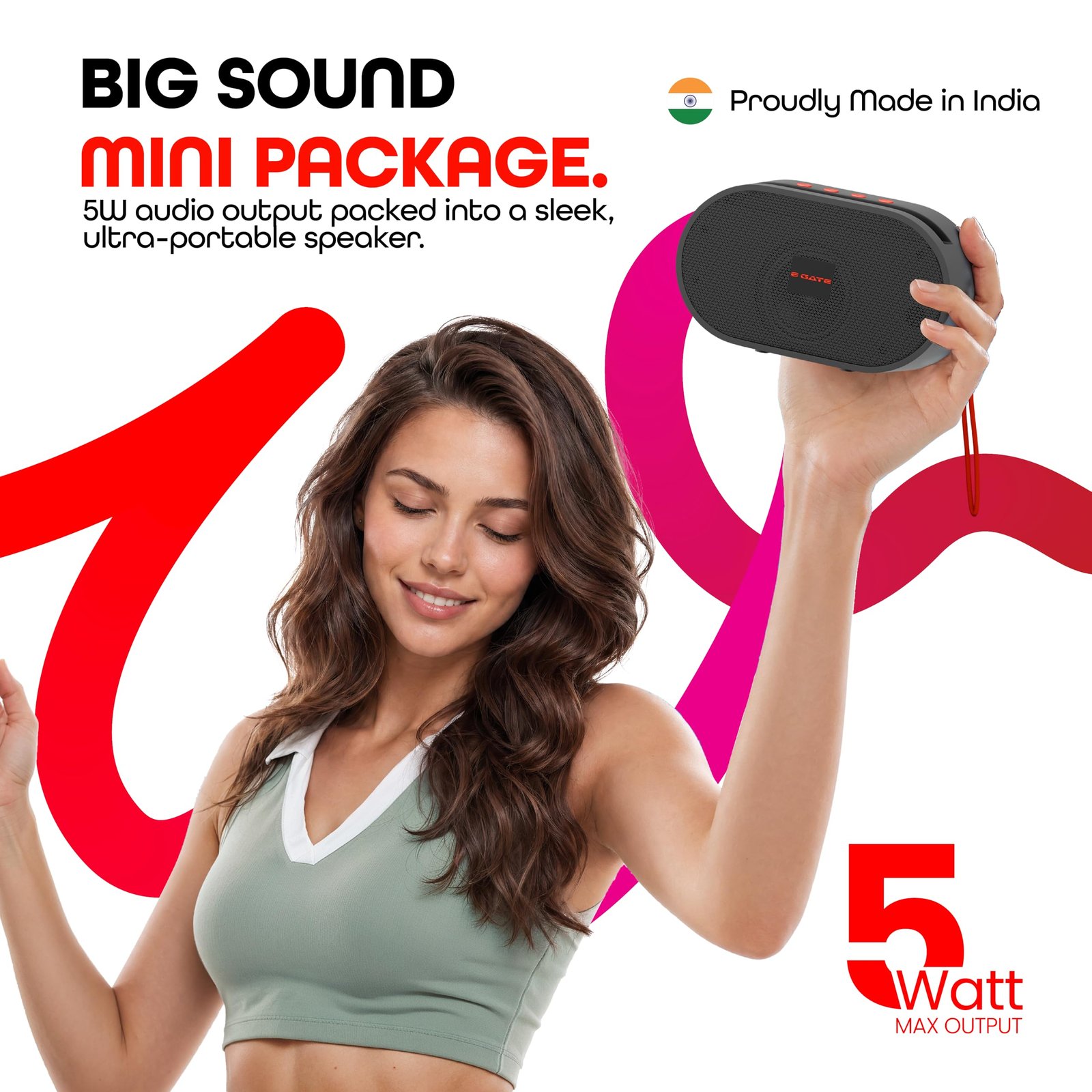 E GATE Atom S21 Bluetooth Wireless Speaker with Phone Stand | 5W | 52mm Driver, Bluetooth 5.2 | TWS Pairing, FM Radio, USB & mSD Card Support | Up to 10 Hours Playtime Portable Speaker (Black) - Image 8