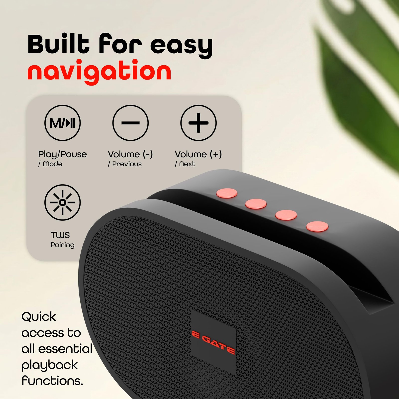 E GATE Atom S21 Bluetooth Wireless Speaker with Phone Stand | 5W | 52mm Driver, Bluetooth 5.2 | TWS Pairing, FM Radio, USB & mSD Card Support | Up to 10 Hours Playtime Portable Speaker (Black) - Image 5